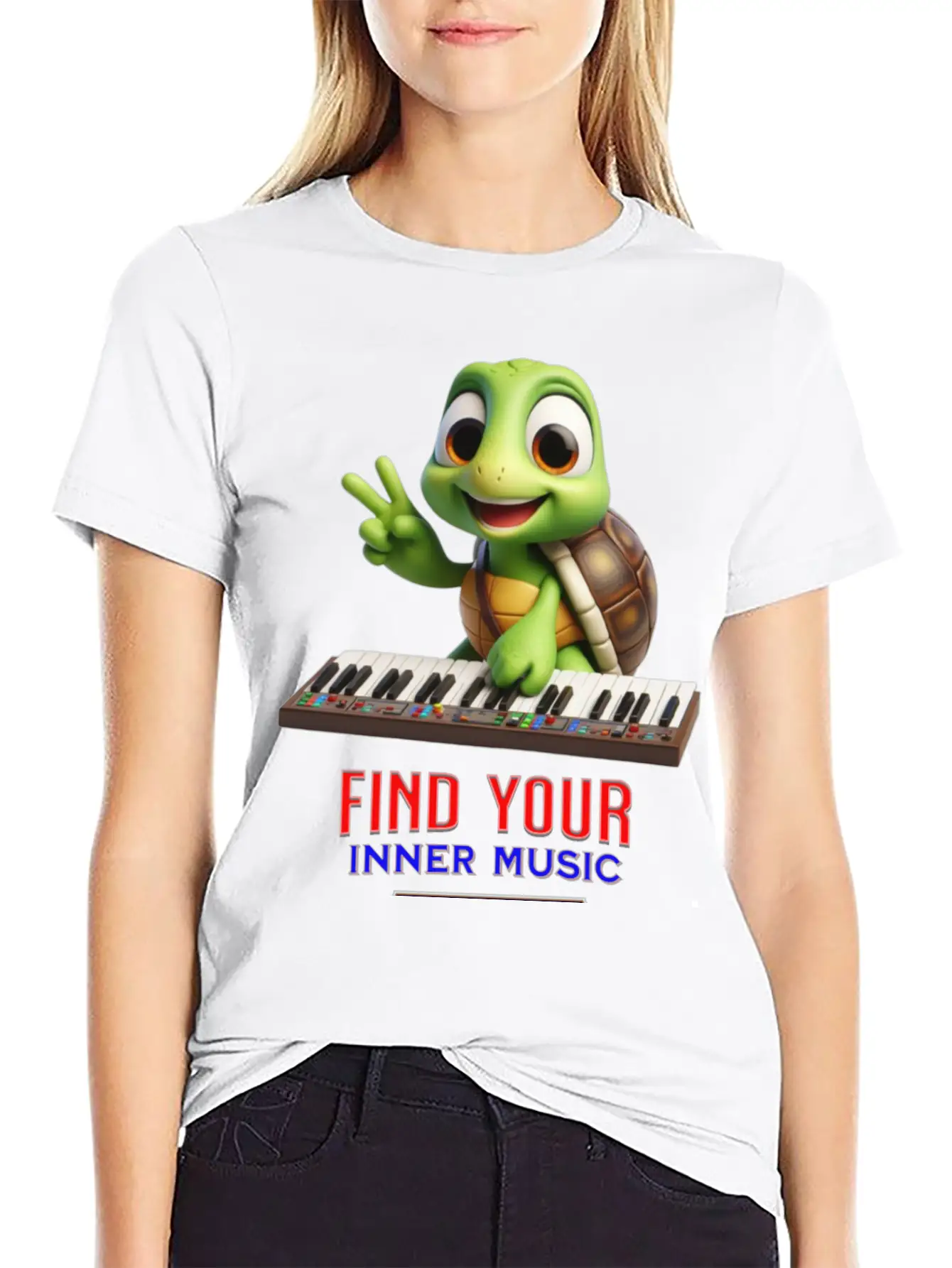 Turtle Playing Electronic Piano Unisex Casual T-Shirt – Clean Design For Daily Comfort