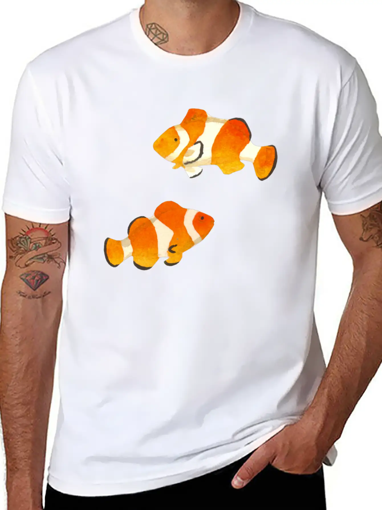 Two Fishes In Watercolor Casual Graphic T-Shirt – Simple And Comfortable Daily Wear