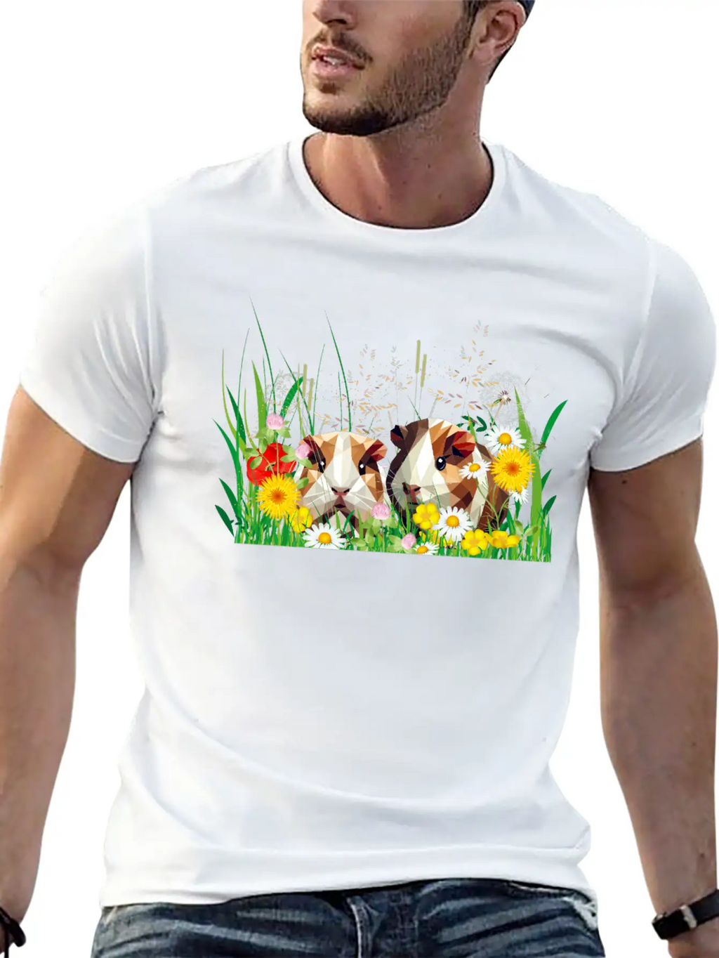 Two Guinea Pigs In The Magic Of A Flower Meadow Casual Graphic T-Shirt – Simple And Comfortable Daily Wear