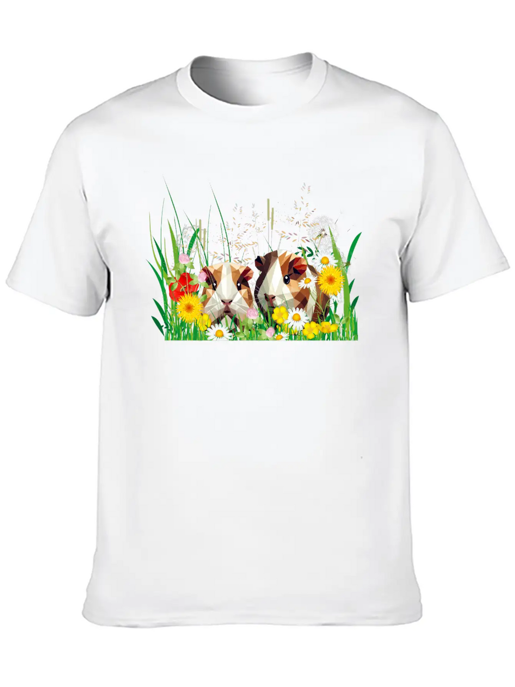 Two Guinea Pigs In The Magic Of A Flower Meadow Casual Graphic T-Shirt – Simple And Comfortable Daily Wear