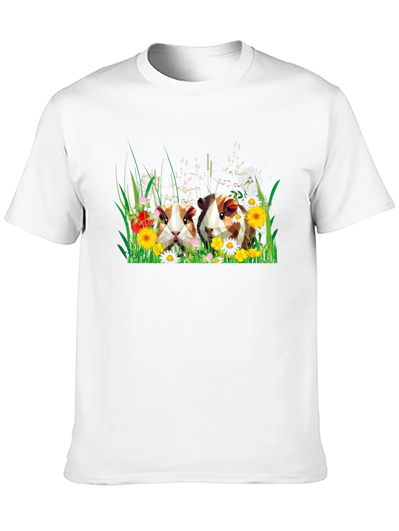 Two Guinea Pigs In The Magic Of A Flower Meadow Casual Graphic T-Shirt – Simple And Comfortable Daily Wear
