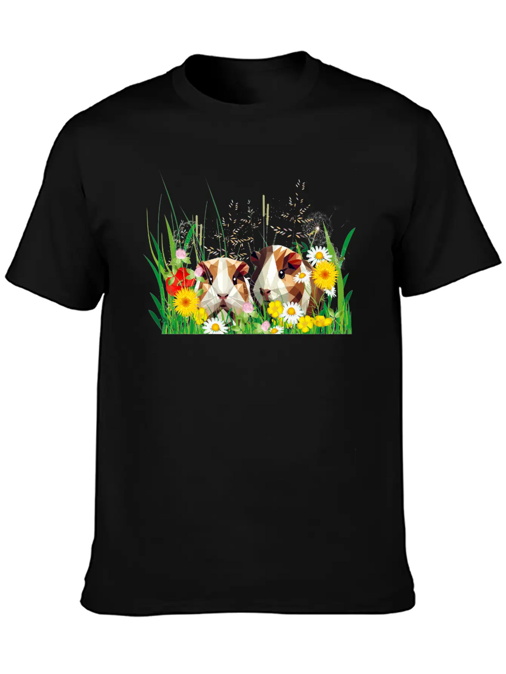 Two Guinea Pigs In The Magic Of A Flower Meadow Casual Graphic T-Shirt – Simple And Comfortable Daily Wear