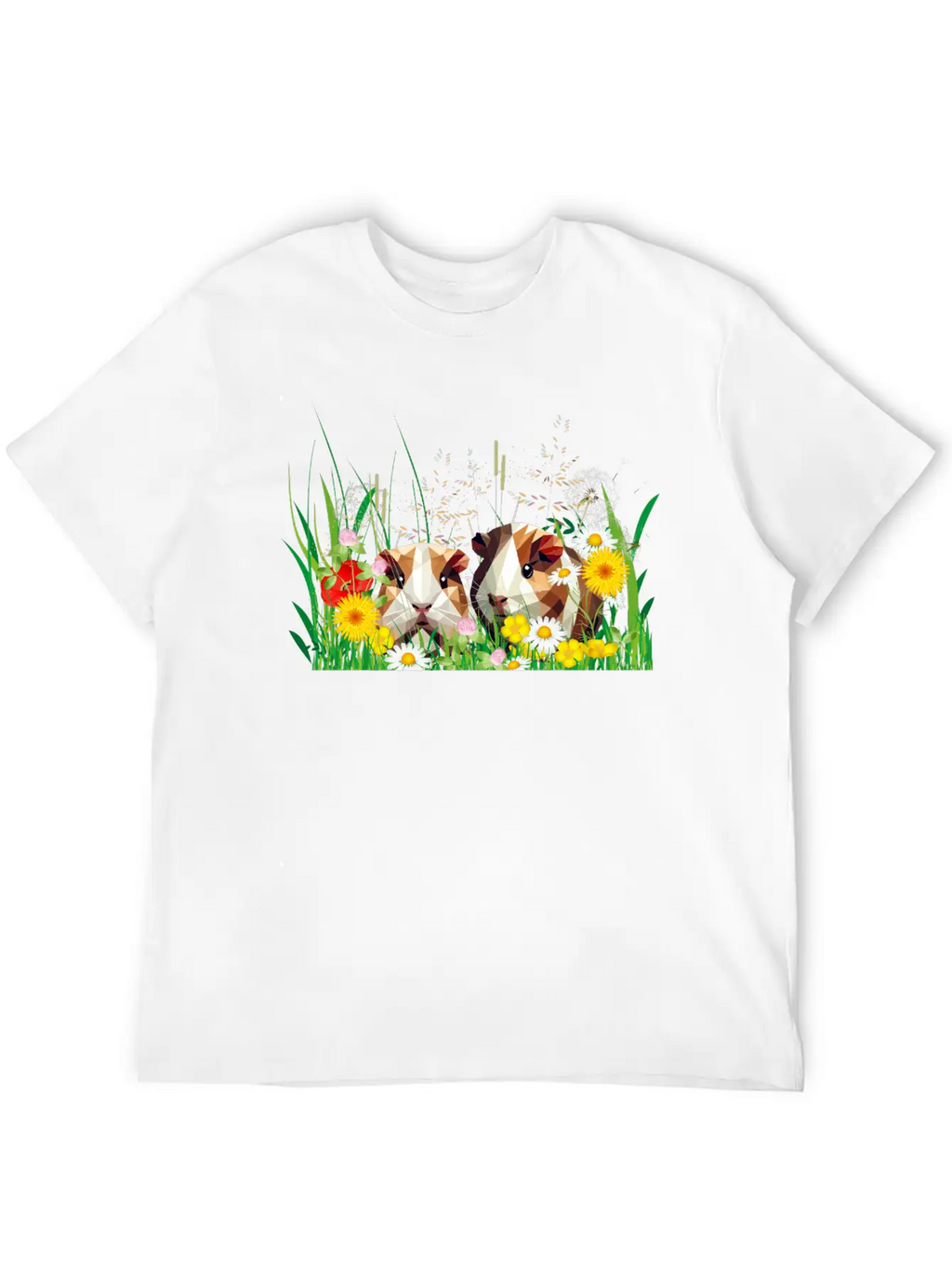 Two Guinea Pigs In The Magic Of A Flower Meadow Casual Graphic T-Shirt – Simple And Comfortable Daily Wear