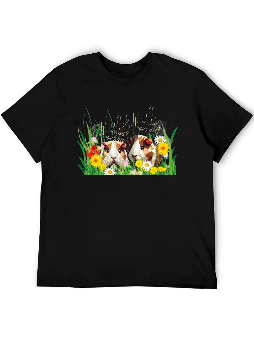 Two Guinea Pigs In The Magic Of A Flower Meadow Casual Graphic T-Shirt – Simple And Comfortable Daily Wear