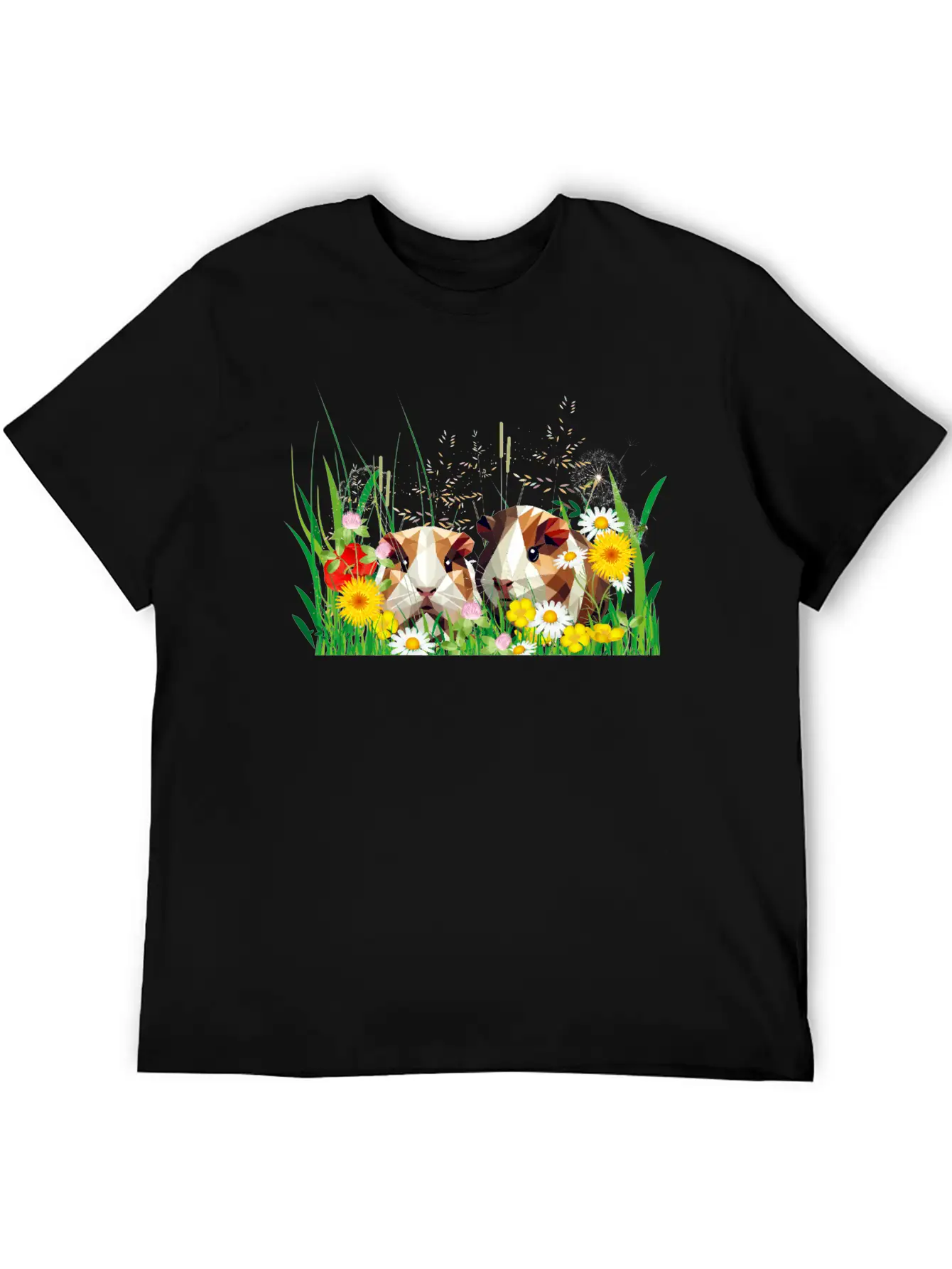 Two Guinea Pigs In The Magic Of A Flower Meadow Casual Graphic T-Shirt – Simple And Comfortable Daily Wear