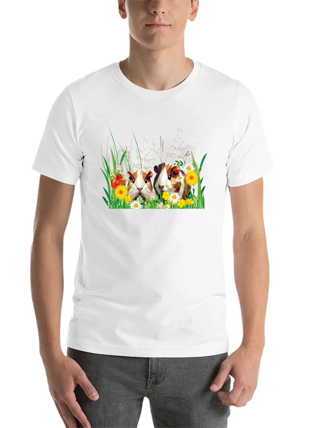 Two Guinea Pigs In The Magic Of A Flower Meadow Casual Graphic T-Shirt – Simple And Comfortable Daily Wear