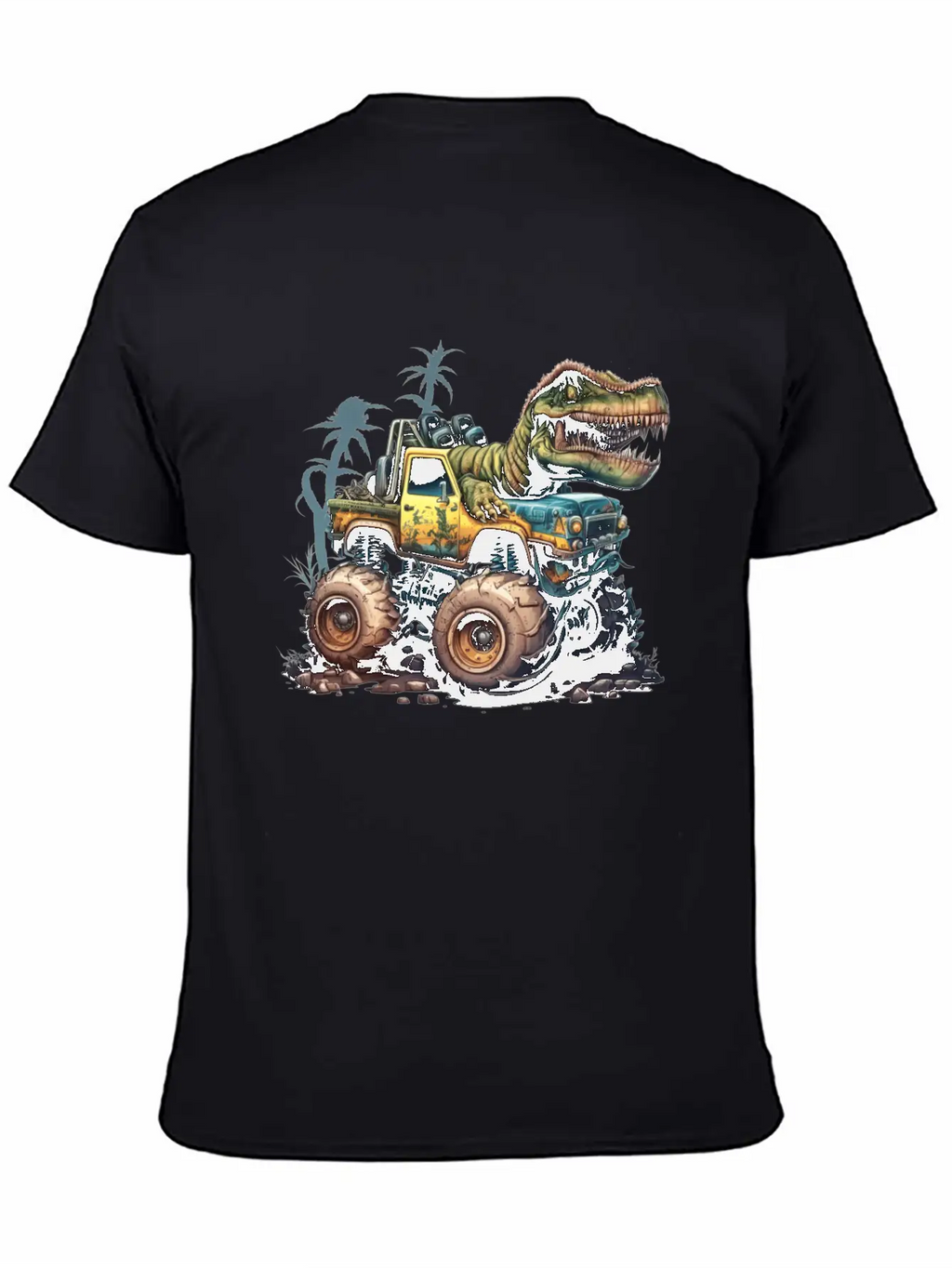 Tyrannosaurus Rex On Monster Truck Breathable Soft Cotton T-Shirt – Timeless Casual Look
