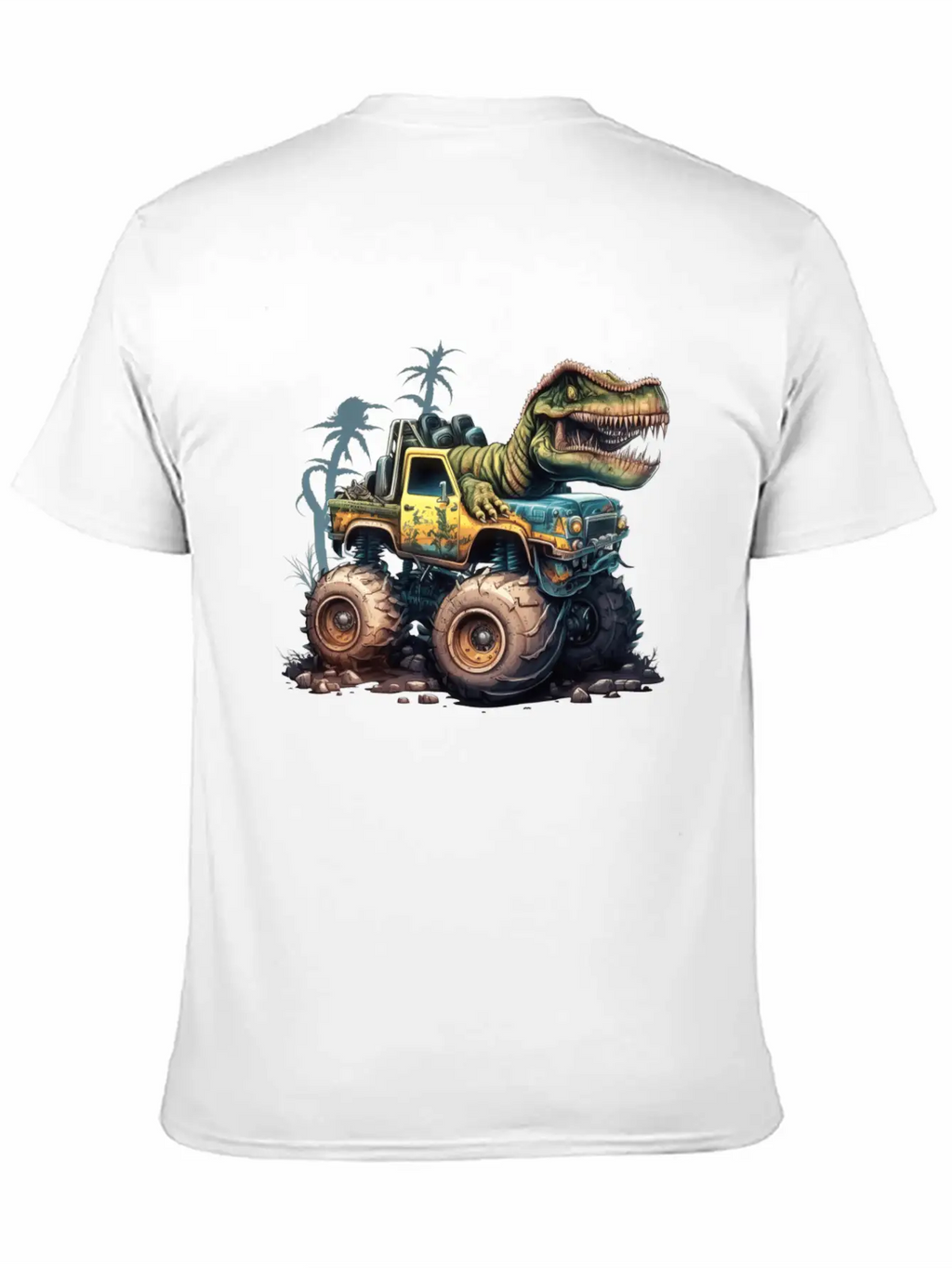 Tyrannosaurus Rex On Monster Truck Breathable Soft Cotton T-Shirt – Timeless Casual Look