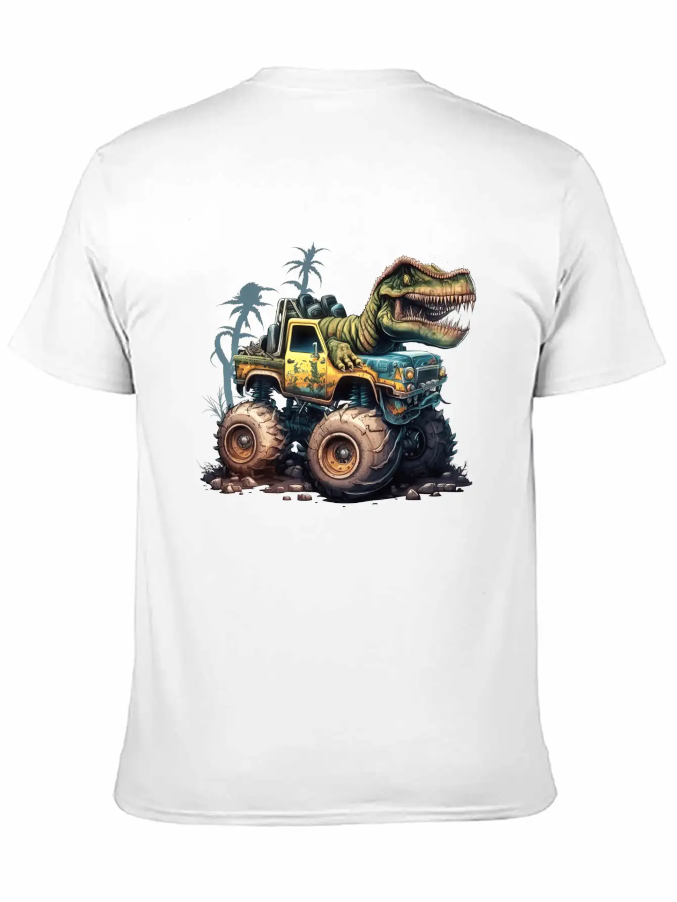 Tyrannosaurus Rex On Monster Truck Breathable Soft Cotton T-Shirt – Timeless Casual Look