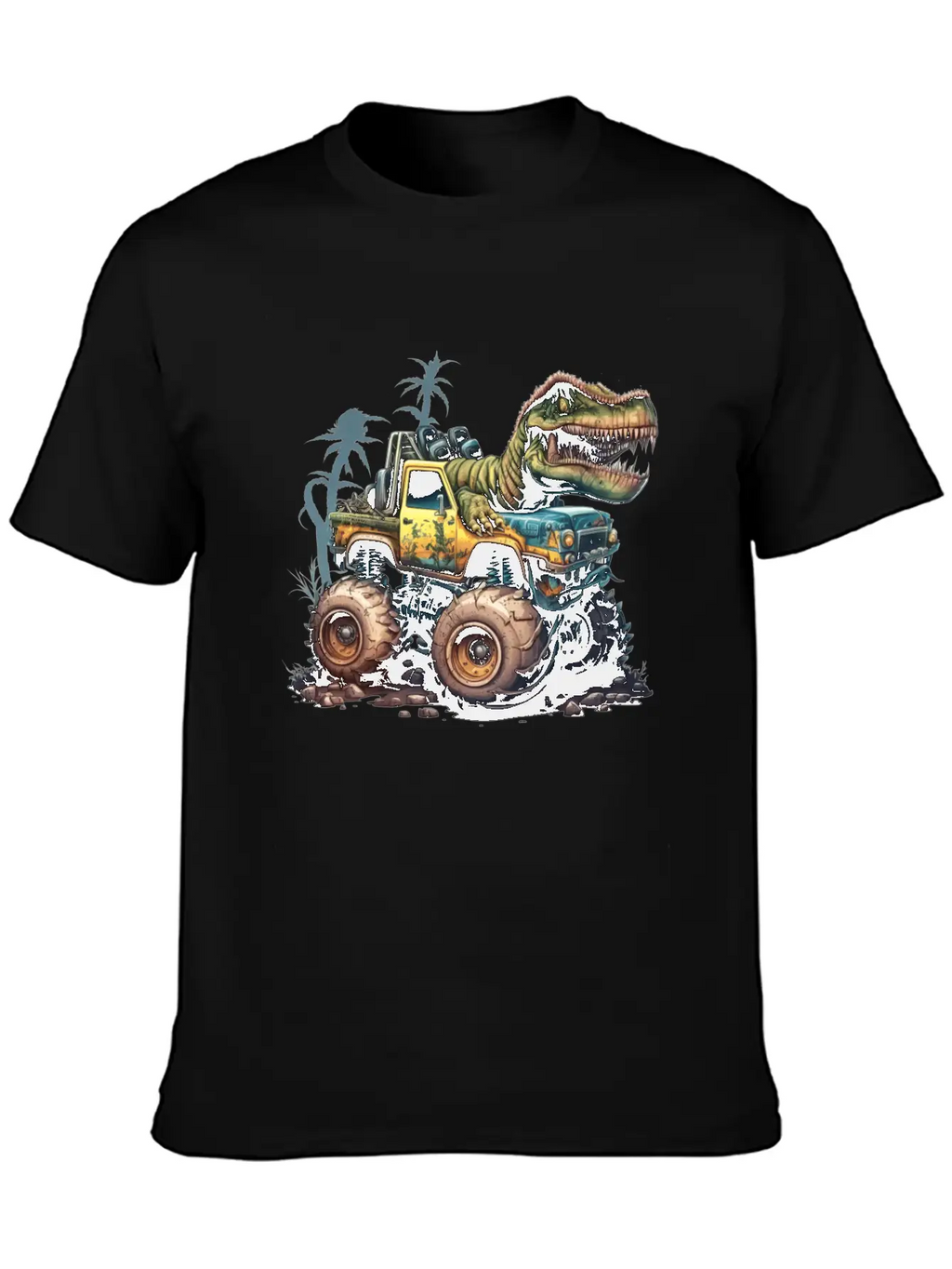 Tyrannosaurus Rex On Monster Truck Breathable Soft Cotton T-Shirt – Timeless Casual Look