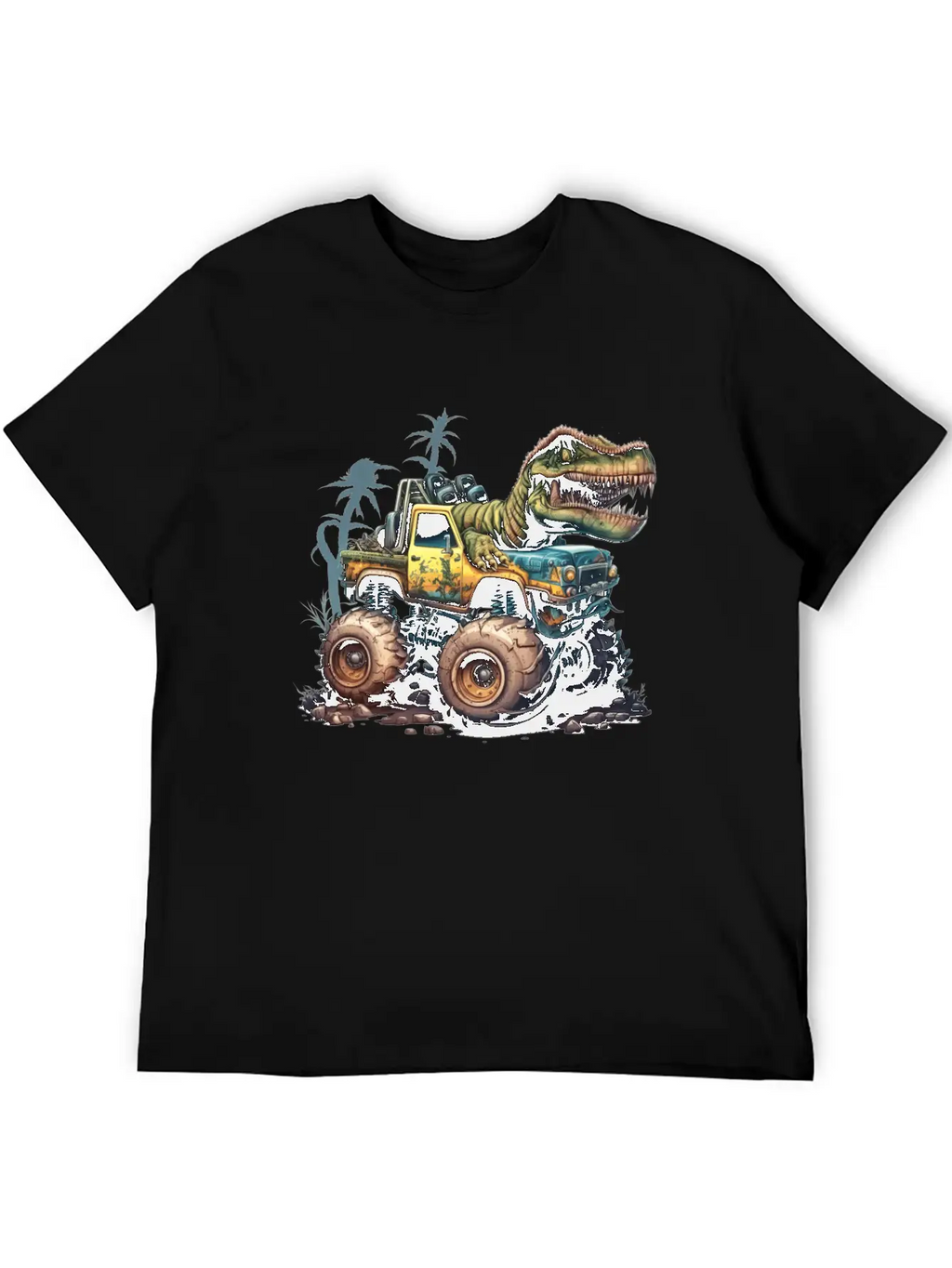 Tyrannosaurus Rex On Monster Truck Breathable Soft Cotton T-Shirt – Timeless Casual Look