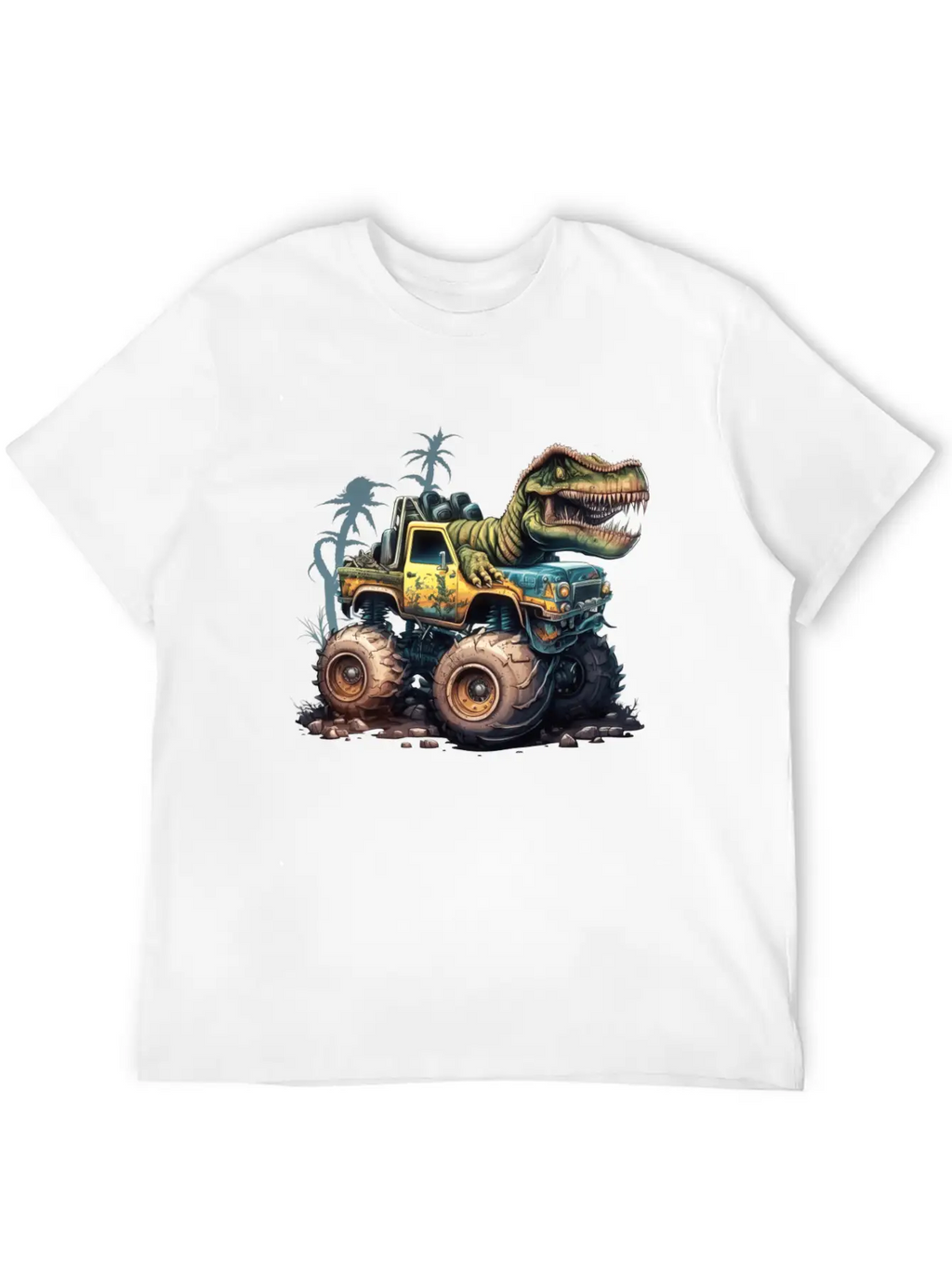 Tyrannosaurus Rex On Monster Truck Breathable Soft Cotton T-Shirt – Timeless Casual Look