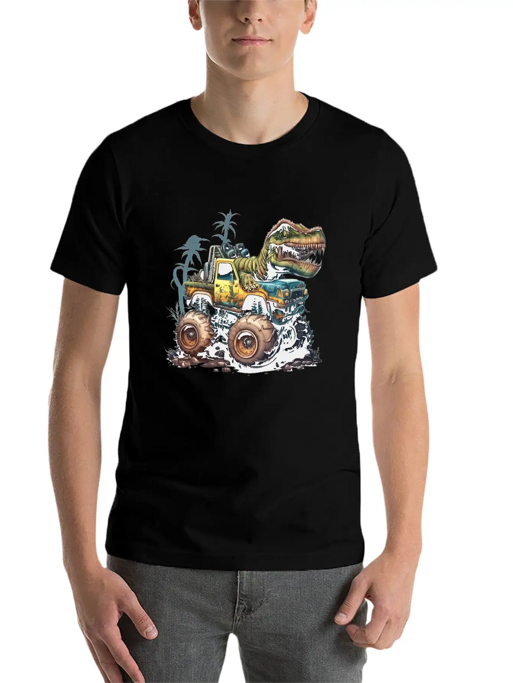Tyrannosaurus Rex On Monster Truck Breathable Soft Cotton T-Shirt – Timeless Casual Look