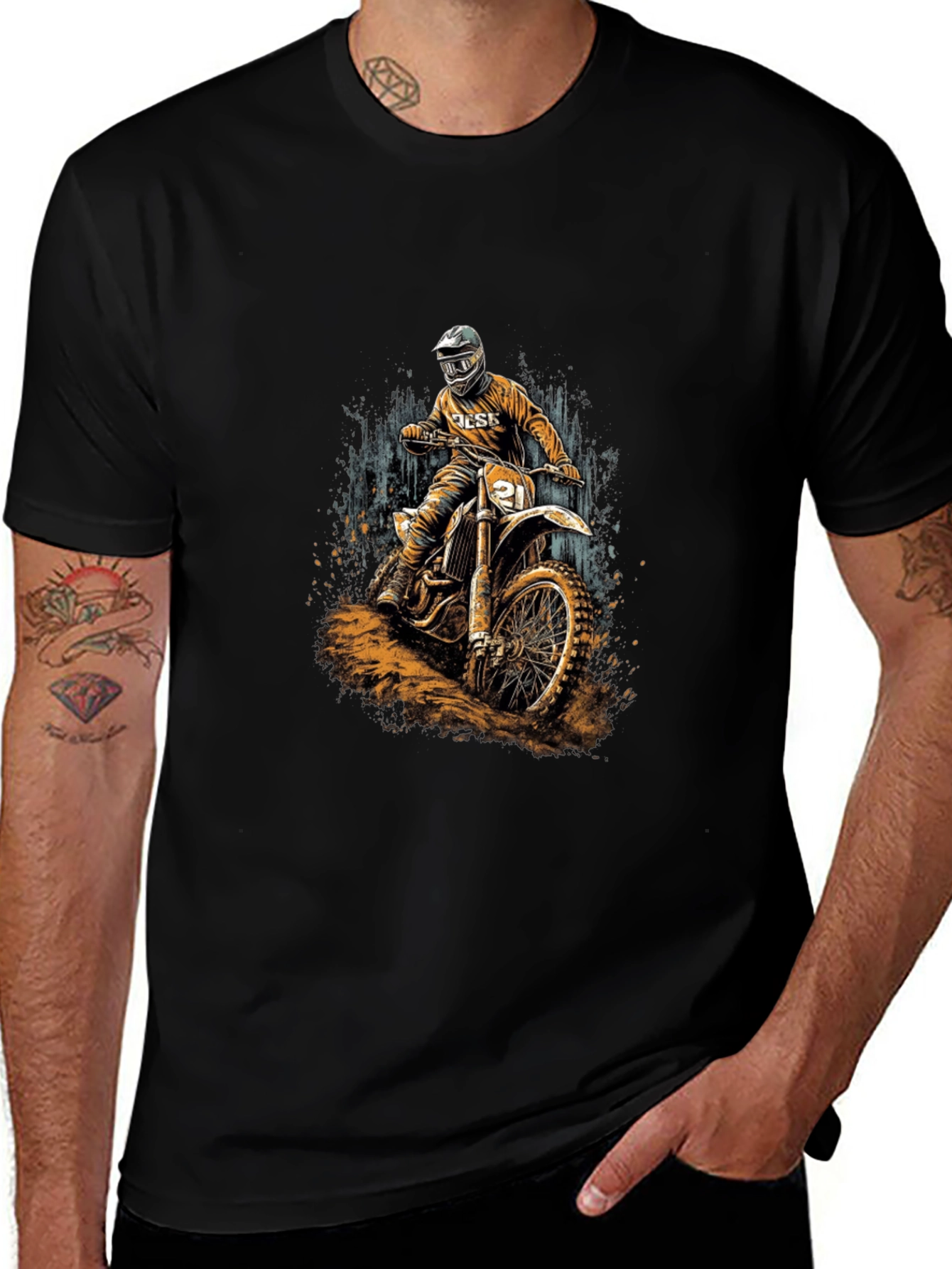 Dirt Bike Rider Graphic Black T-Shirt