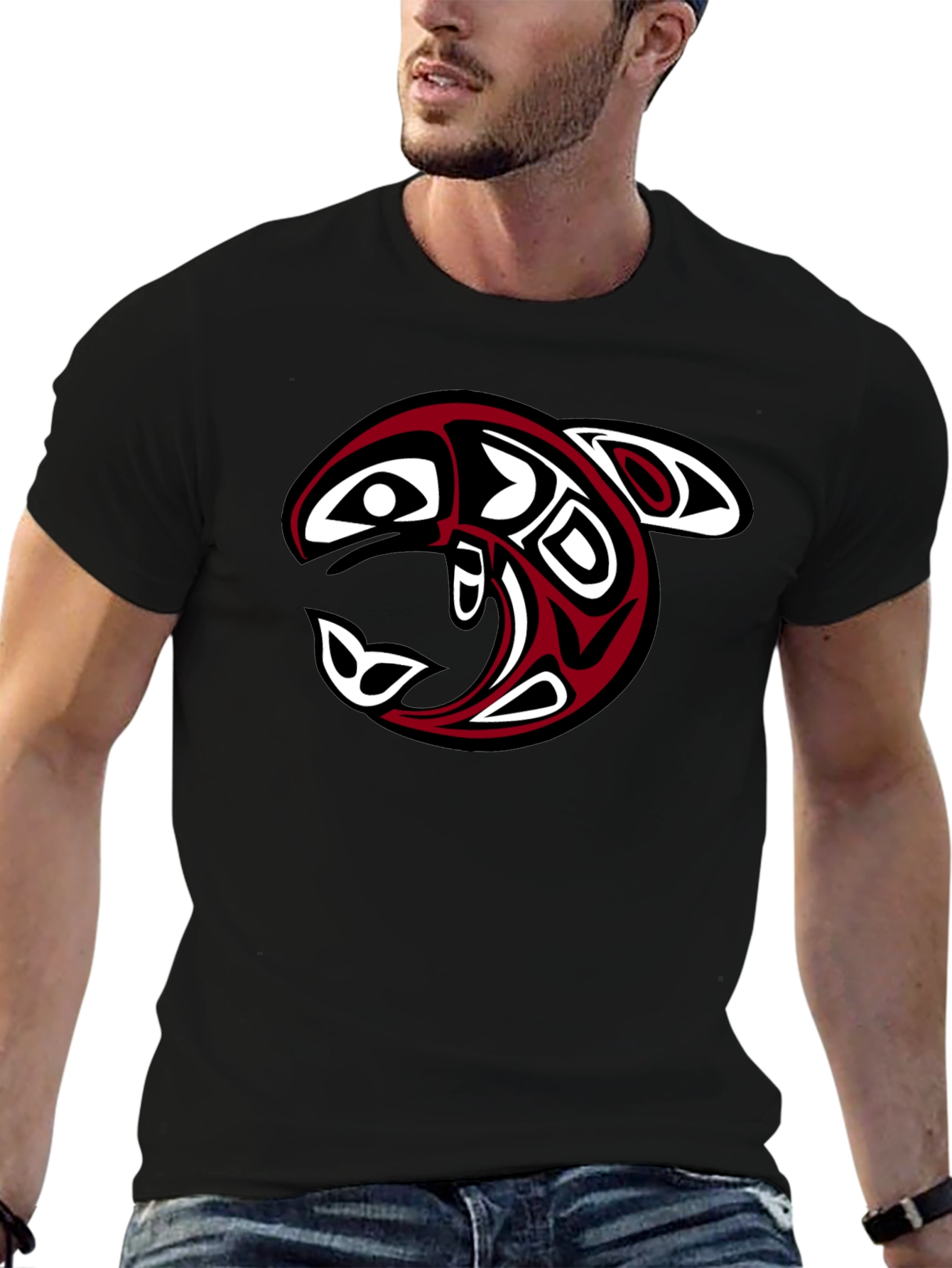 Tribal Orca Graphic Tee - Black Cotton Comfort