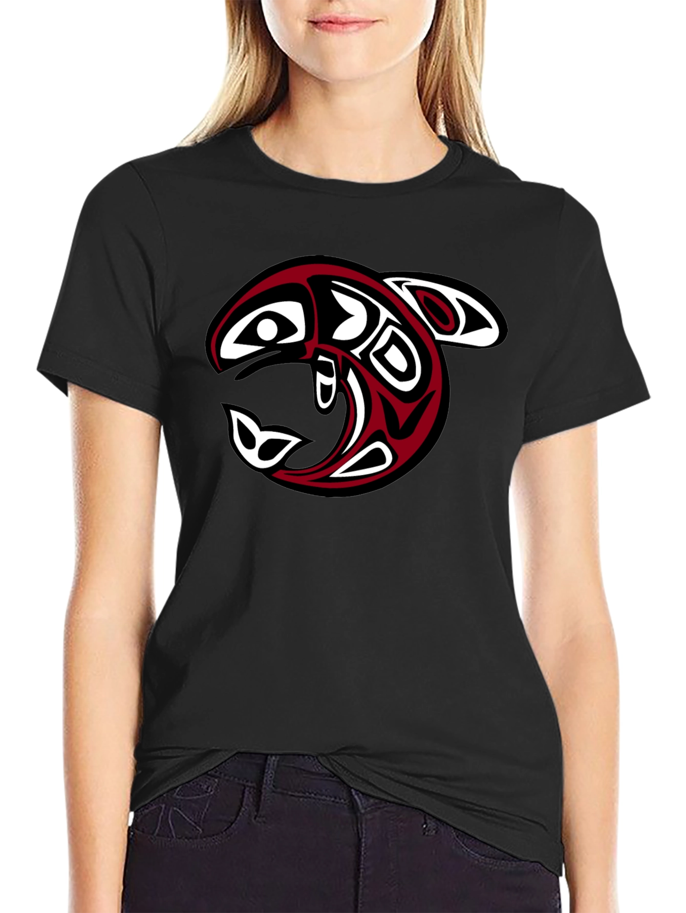 Tribal Orca Graphic Tee - Black Cotton Comfort