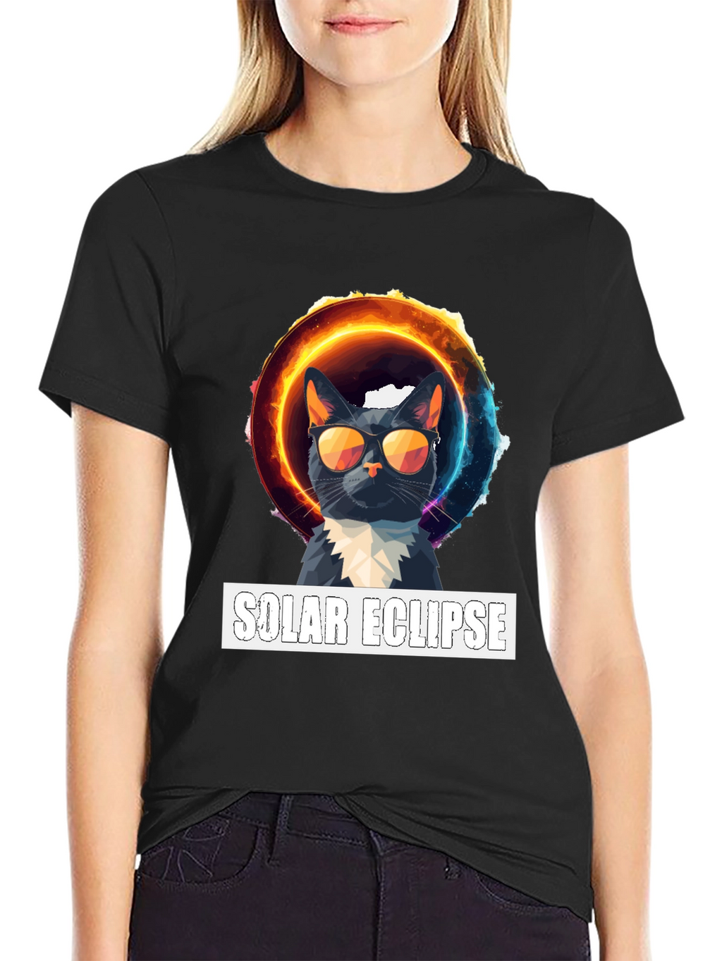 Solar Eclipse Cat Graphic T-Shirt