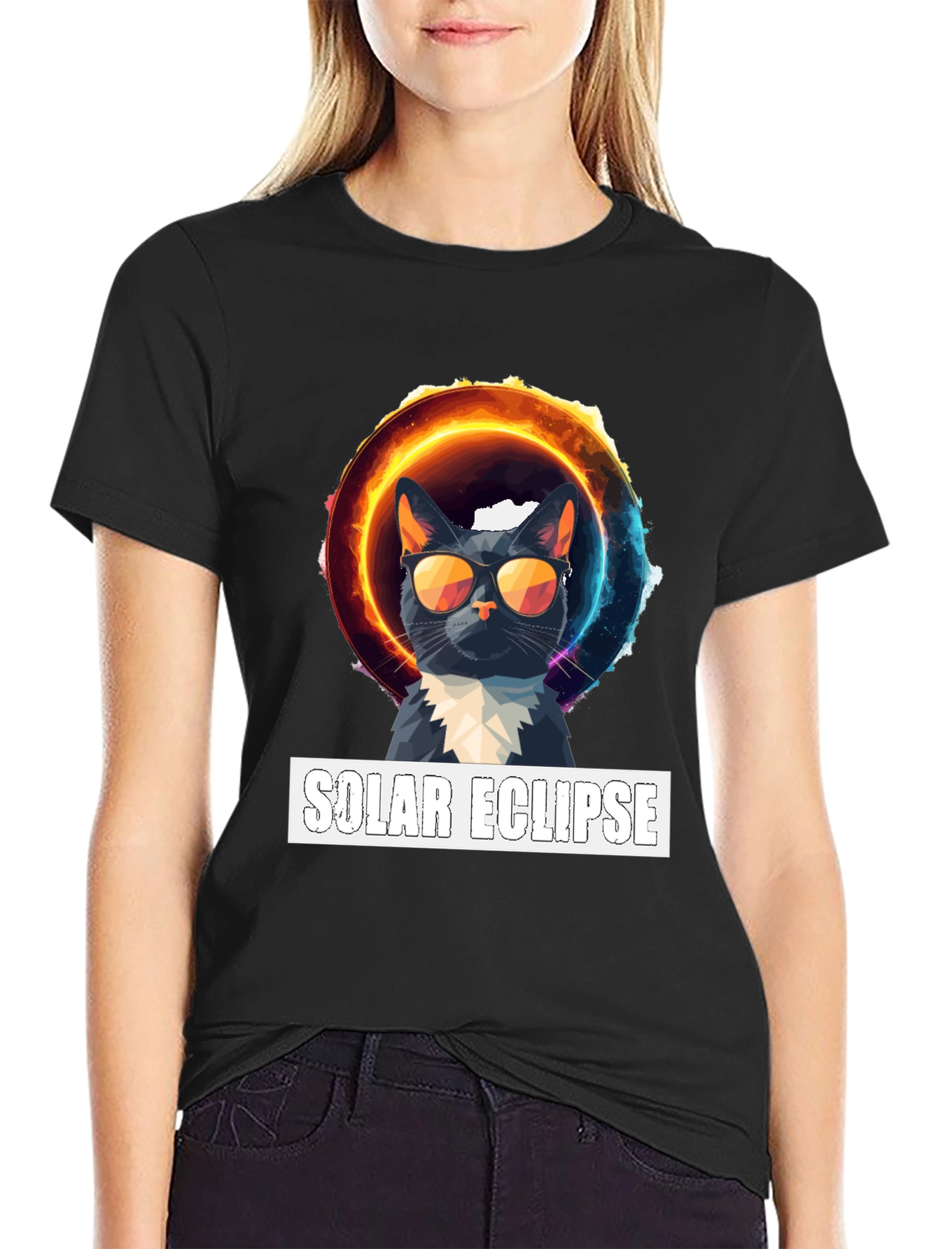 Solar Eclipse Cat Graphic T-Shirt