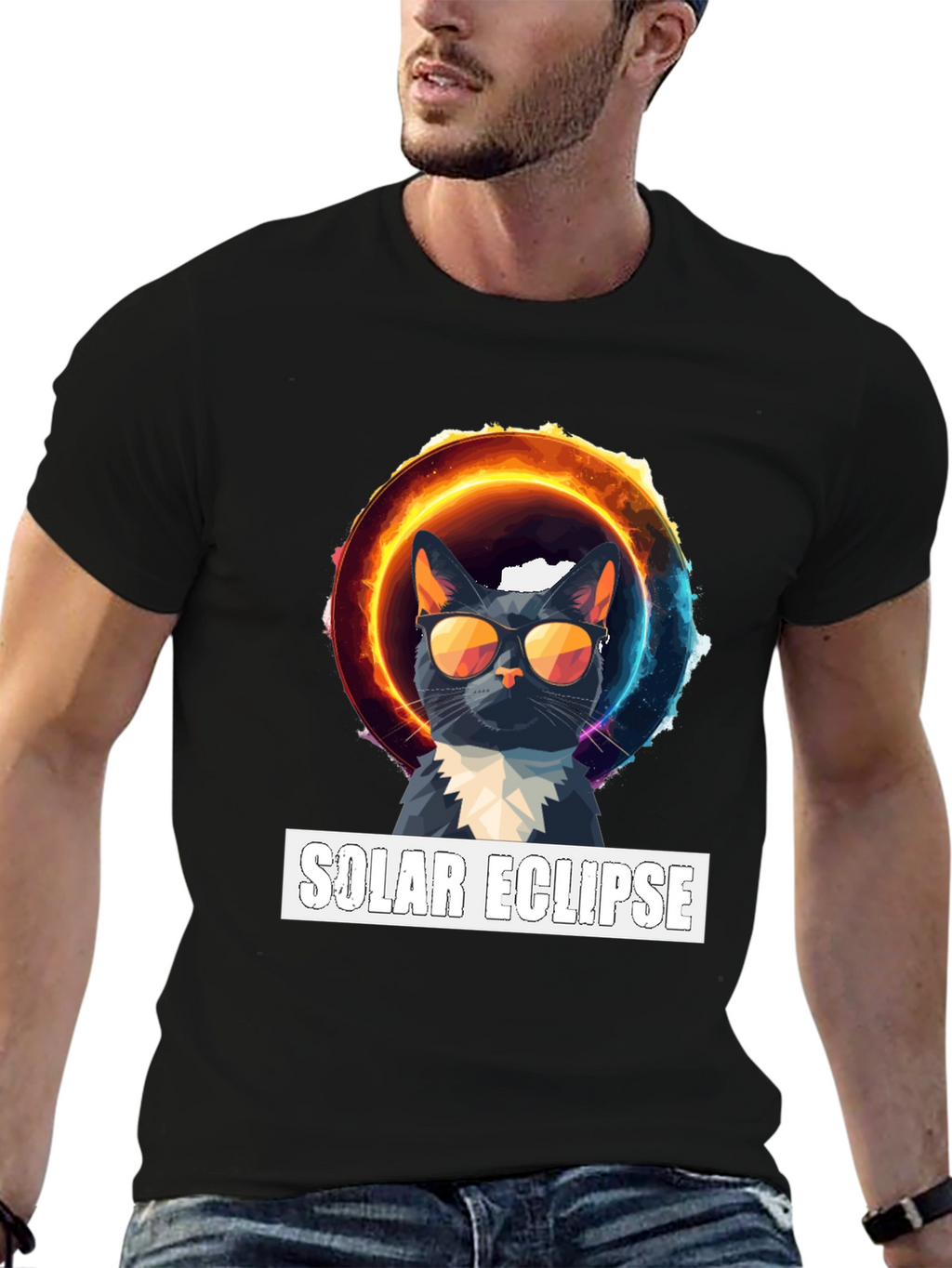 Solar Eclipse Cat Graphic T-Shirt