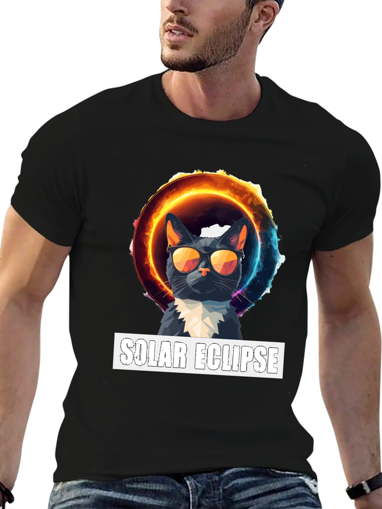 Solar Eclipse Cat Graphic T-Shirt