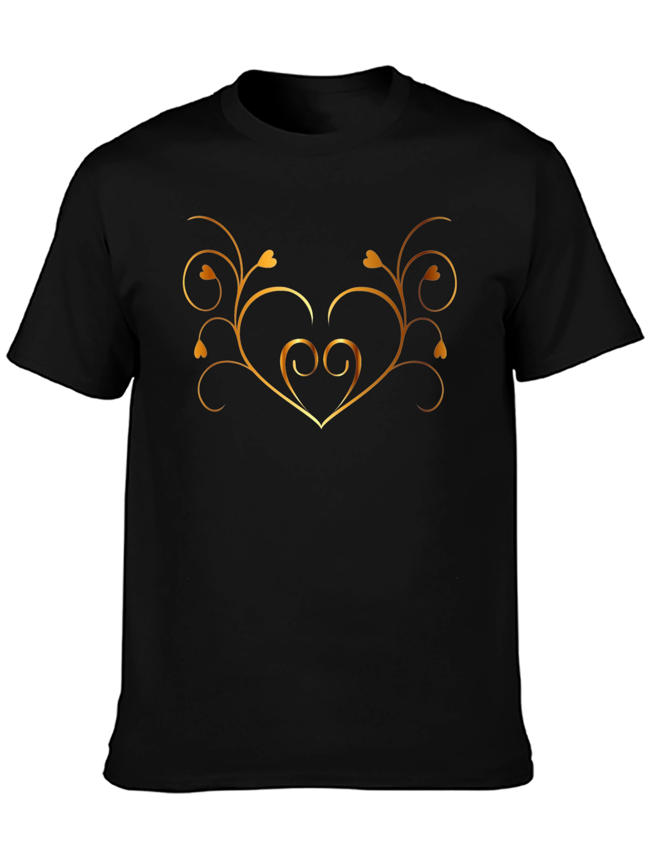 Stylish Black Tee with Golden Heart Vine Design