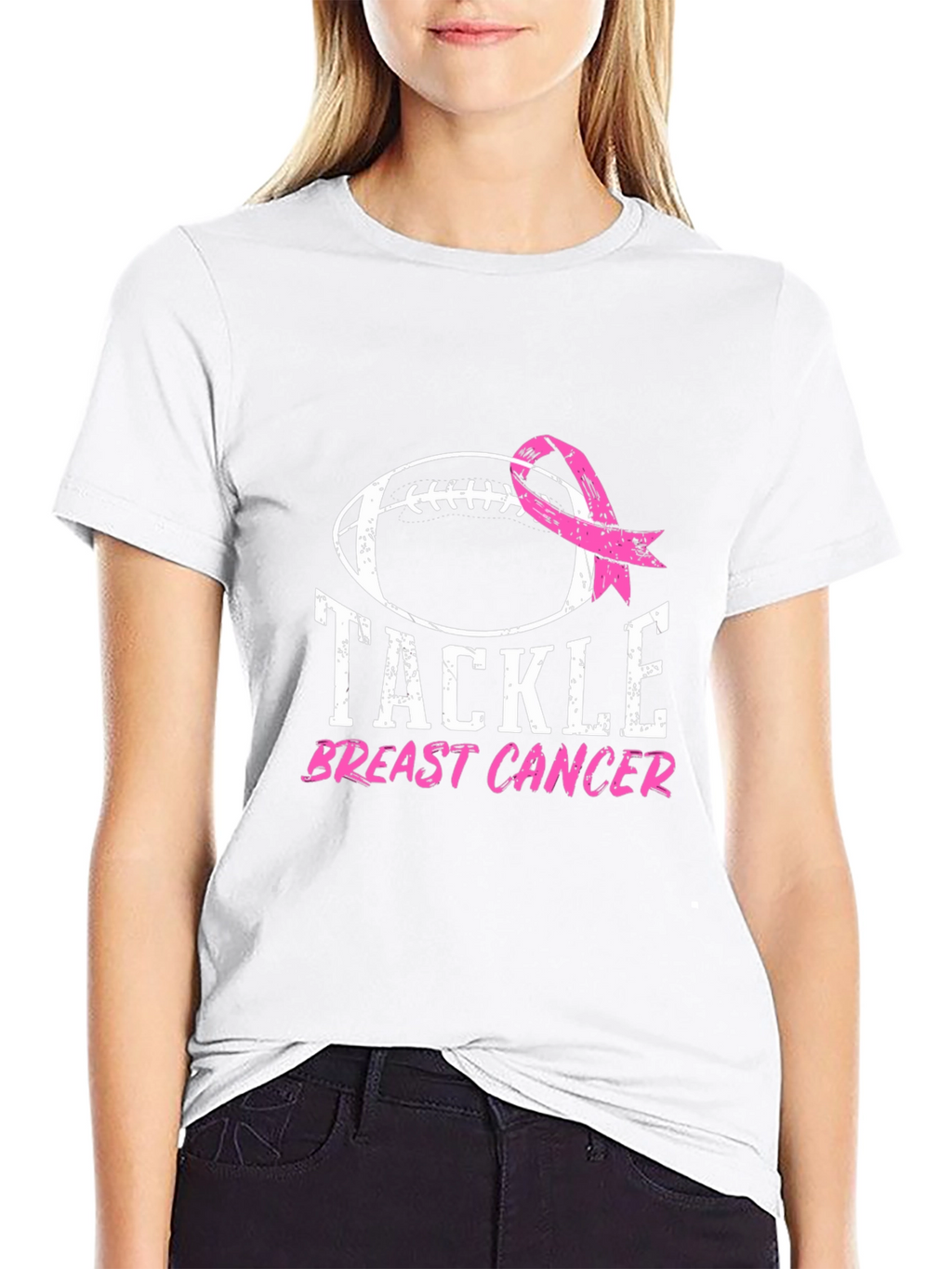 Tackle Breast Cancer Football Ribbon Awareness T-Shirt