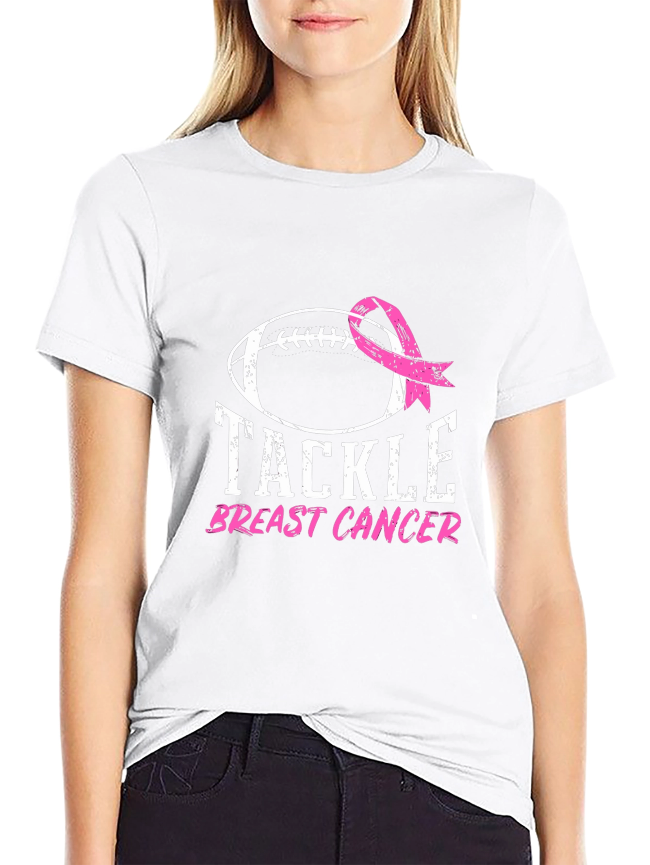 Tackle Breast Cancer Football Ribbon Awareness T-Shirt