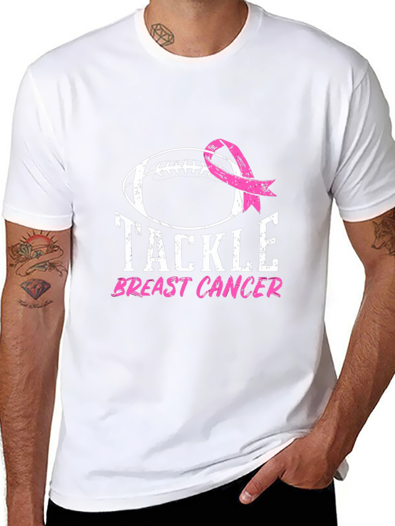 Tackle Breast Cancer Football Ribbon Awareness T-Shirt