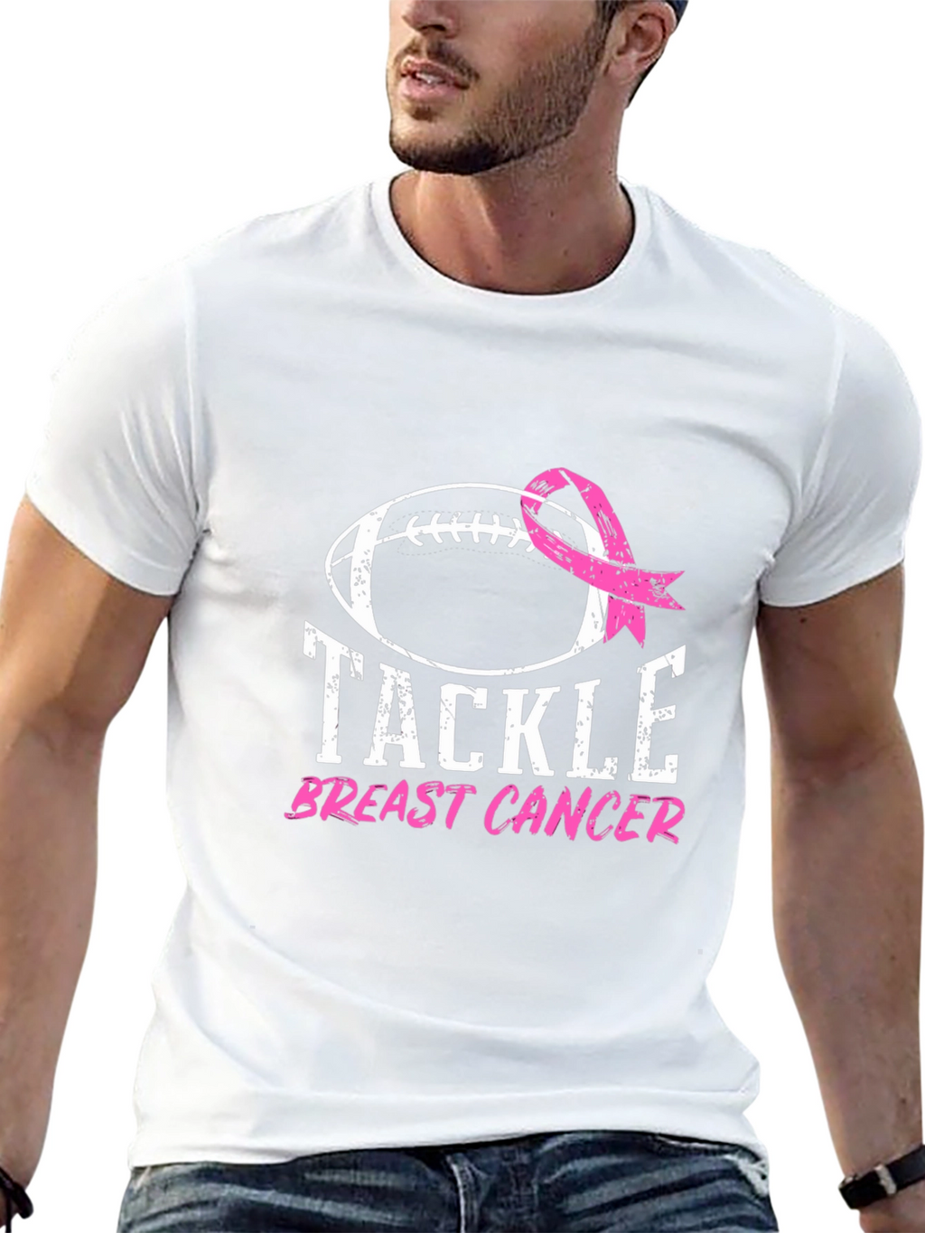 Tackle Breast Cancer Football Ribbon Awareness T-Shirt