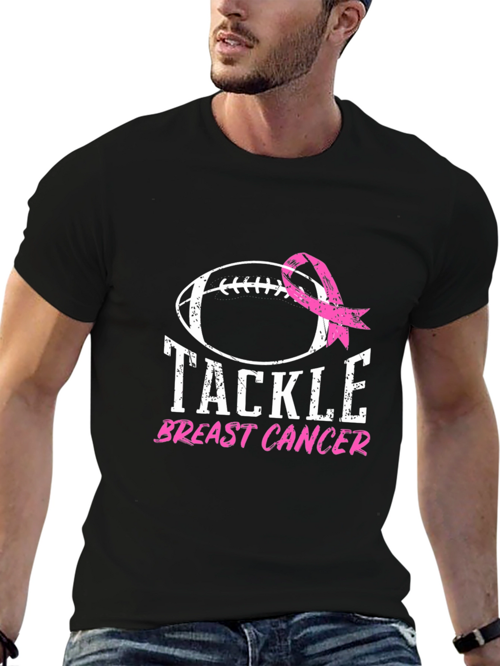 Tackle Breast Cancer Football Ribbon Awareness T-Shirt
