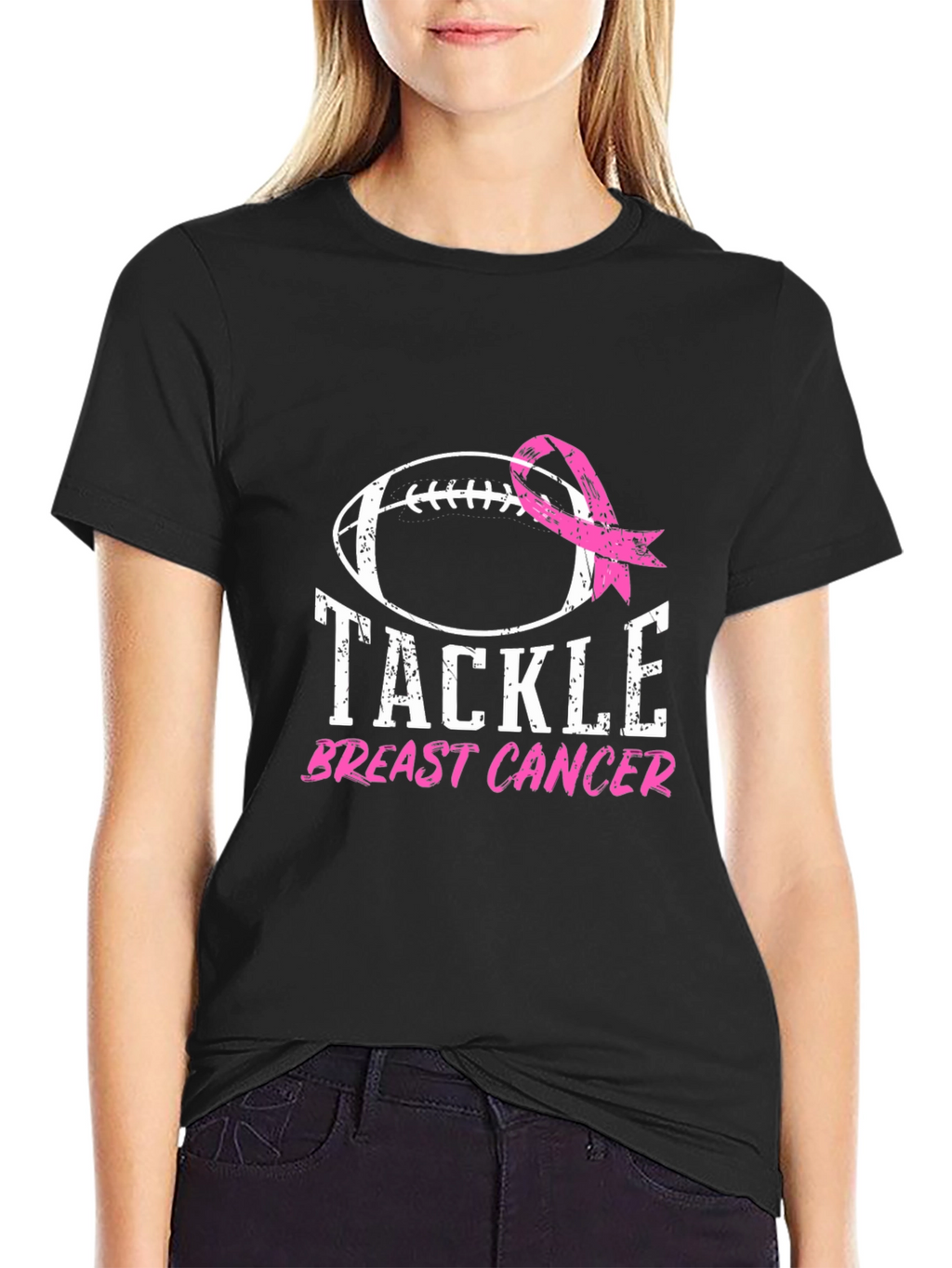 Tackle Breast Cancer Football Ribbon Awareness T-Shirt