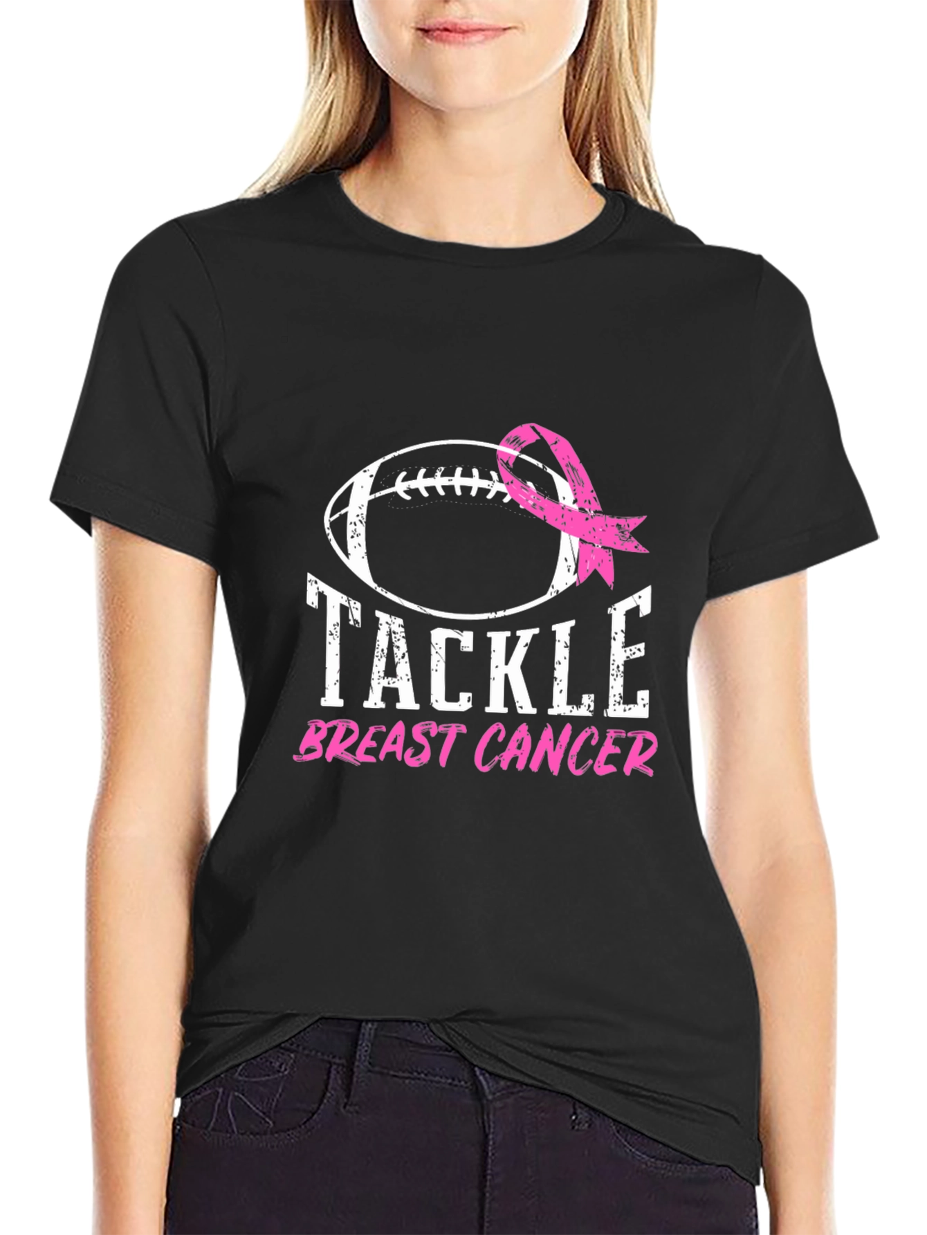 Tackle Breast Cancer Football Ribbon Awareness T-Shirt