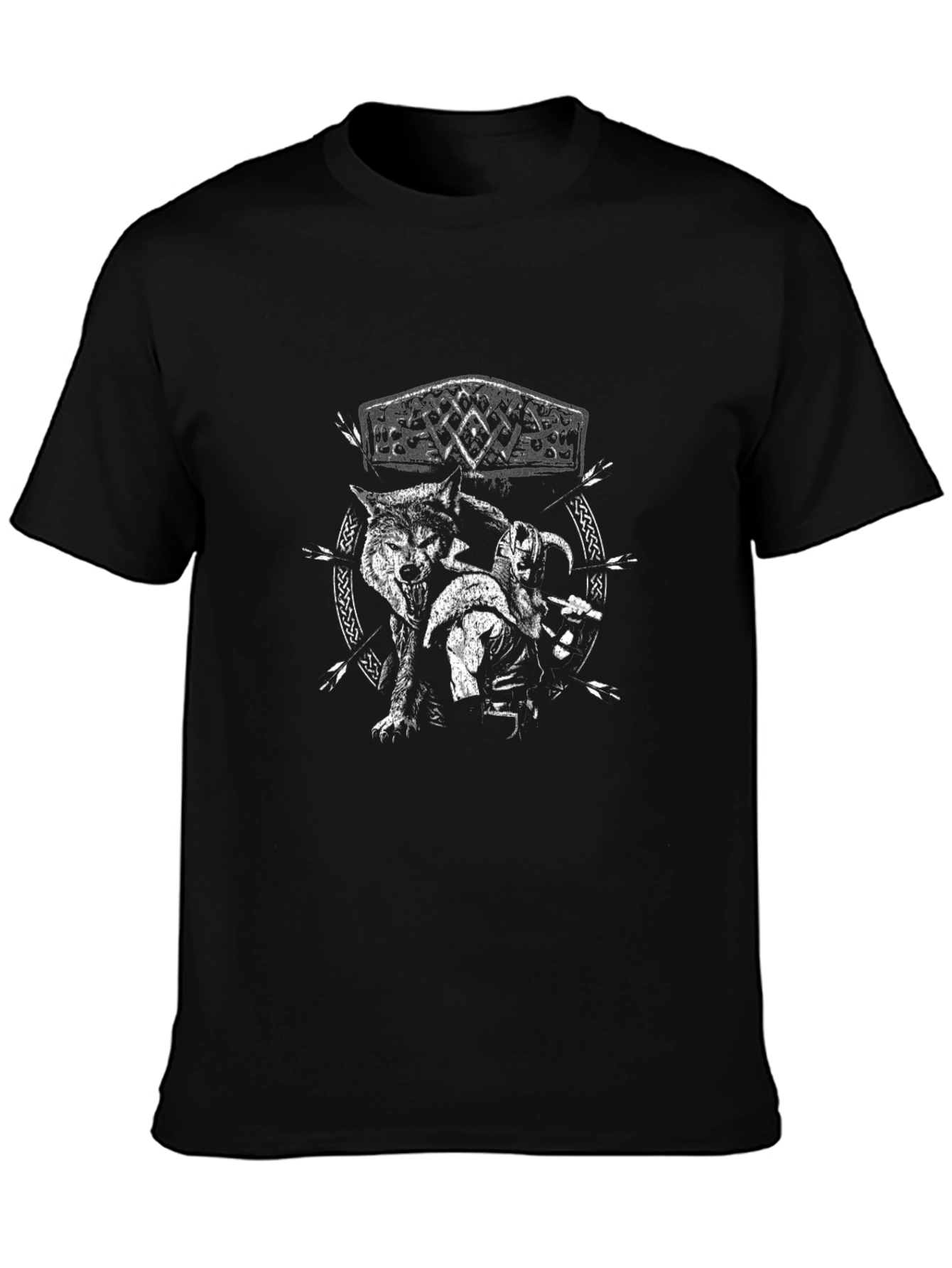 Viking Wolf Graphic T-Shirt - Black Cotton Tee