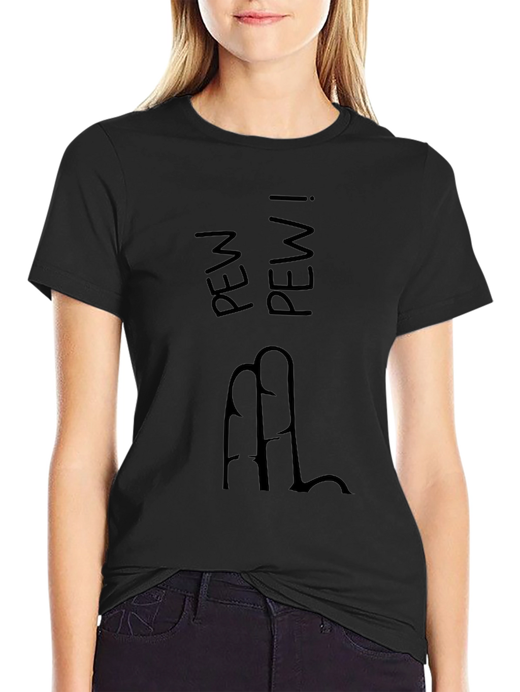 Pew Pew Finger Gun Graphic Tee - Black