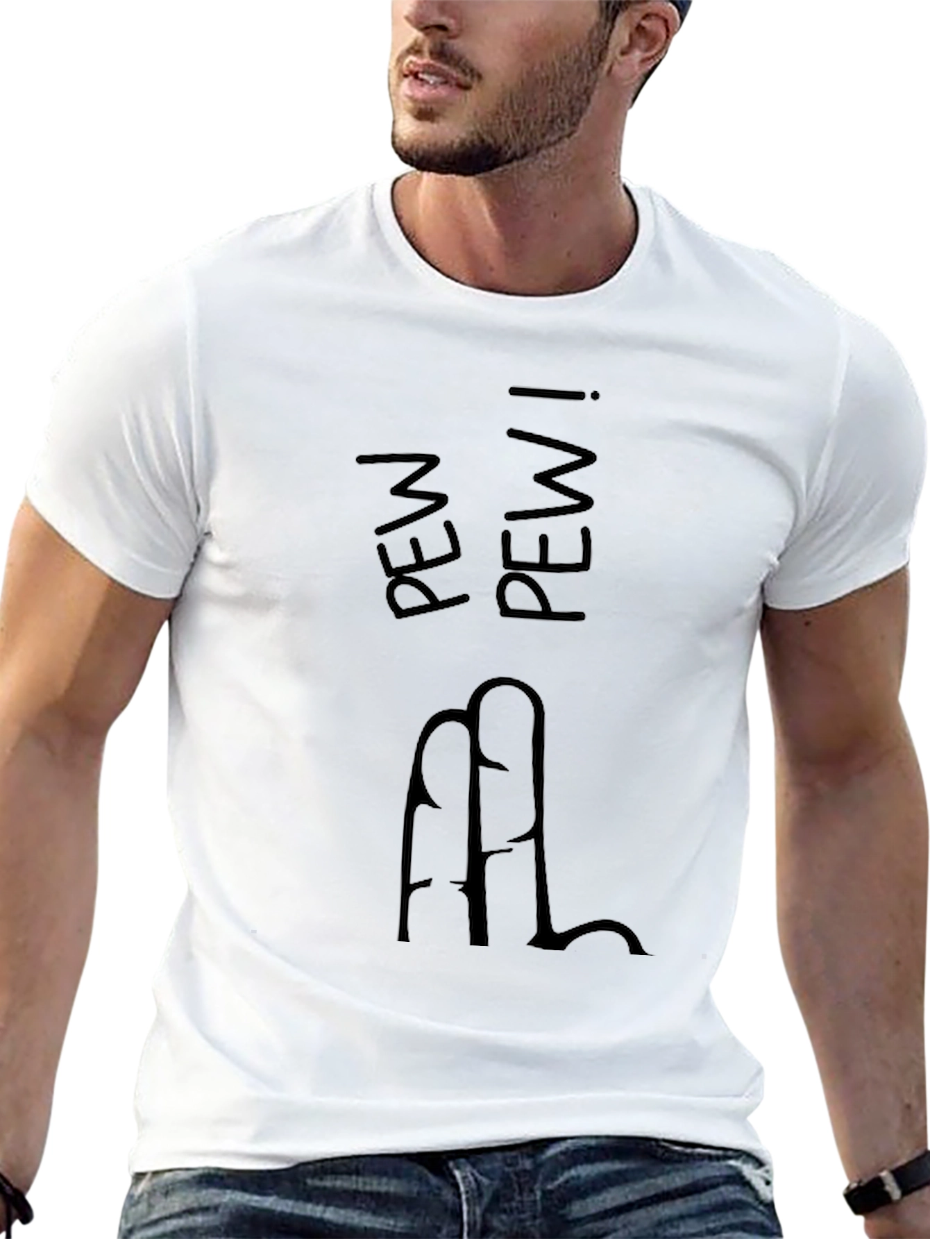 Pew Pew Finger Gun Graphic Tee - Black