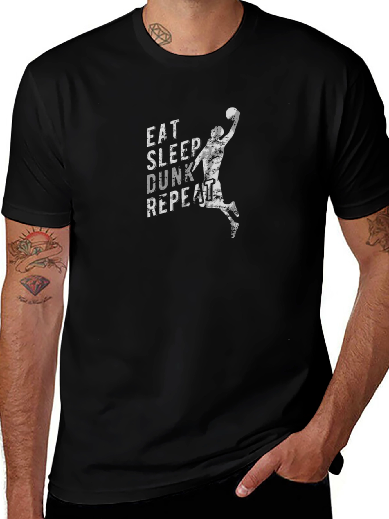 Eat Sleep Dunk Repeat Black Graphic T-Shirt