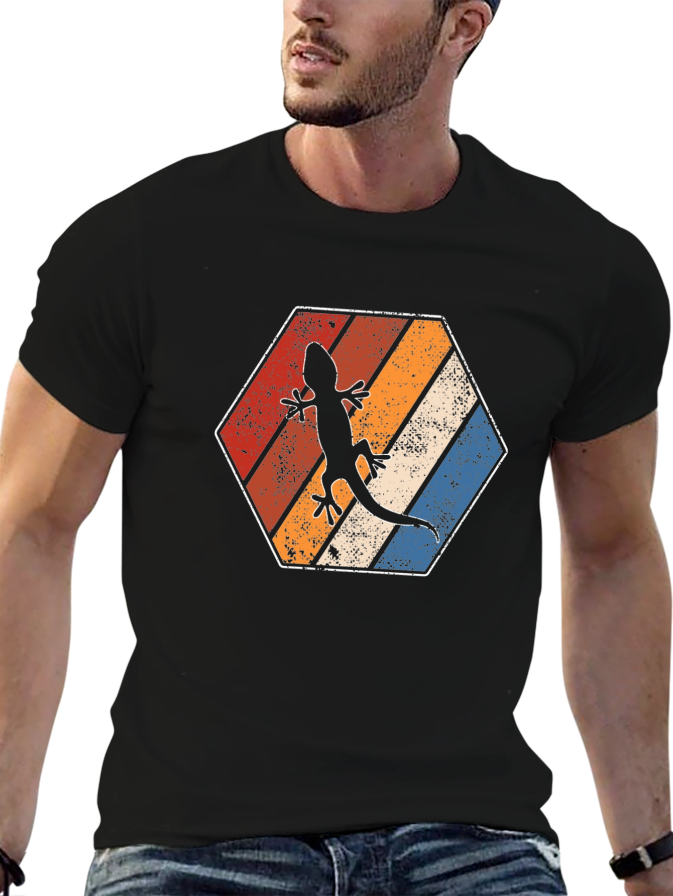 Retro Lizard T-Shirt Vintage Hexagon Tee