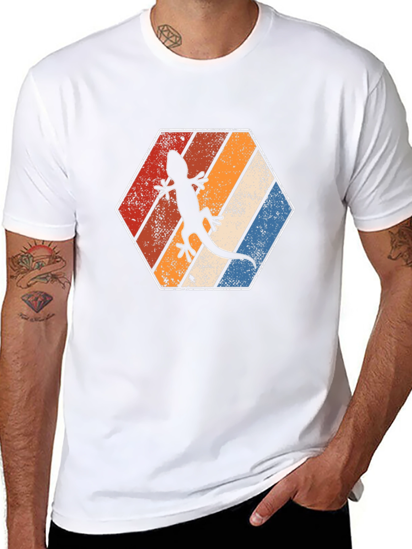 Retro Lizard T-Shirt Vintage Hexagon Tee