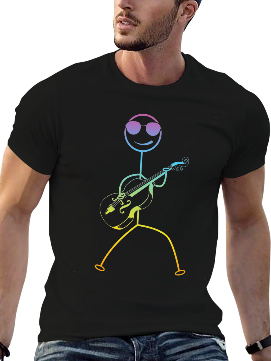 Cool Stick Figure Musician Black T-Shirt