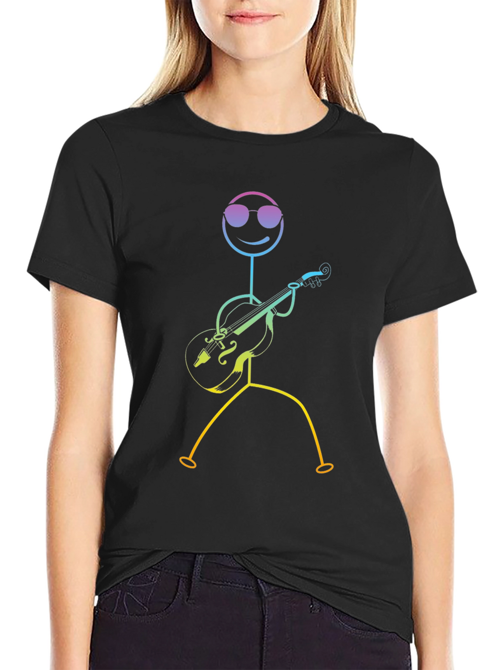 Cool Stick Figure Musician Black T-Shirt