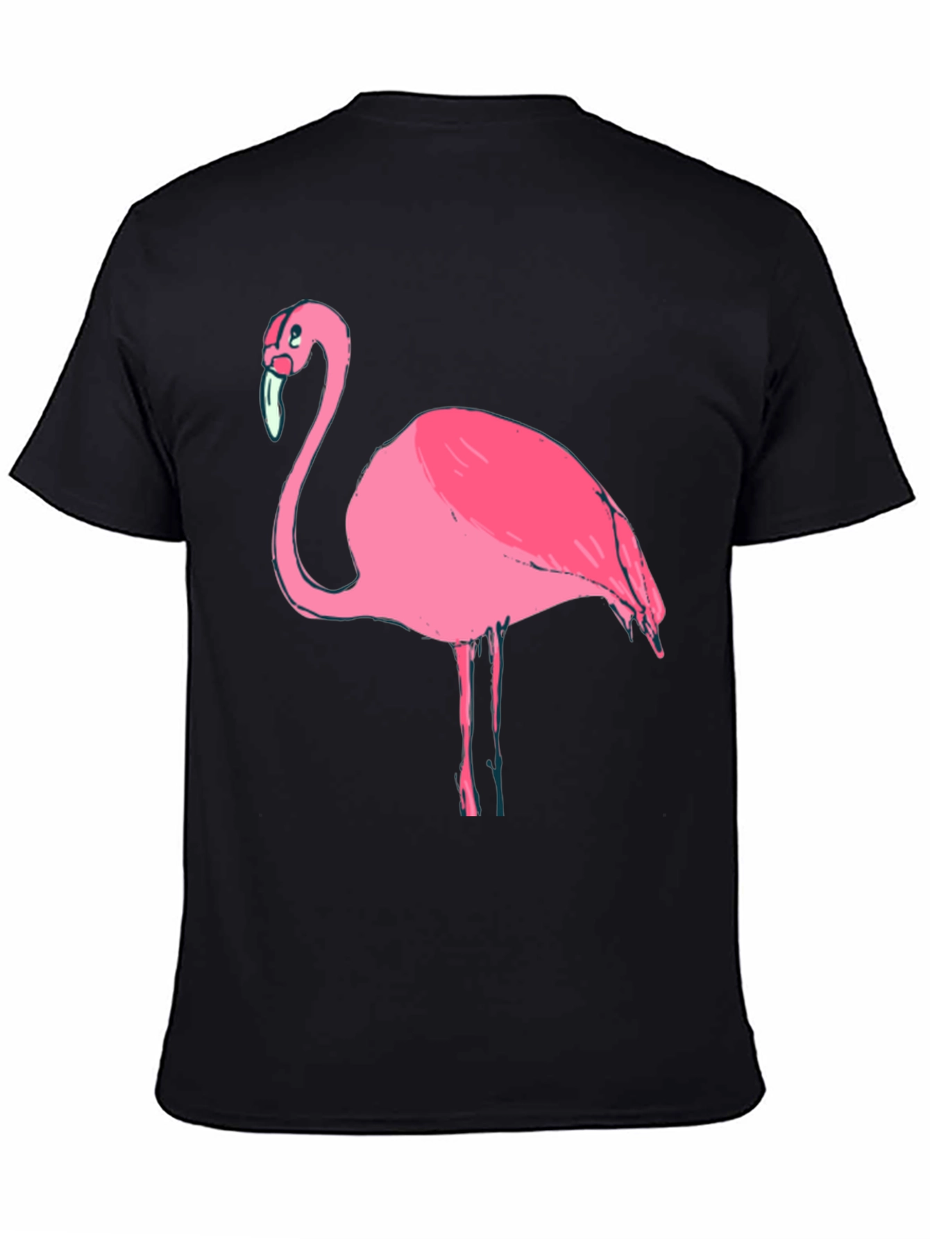 Mens Black T-Shirt with Pink Flamingo Graphic