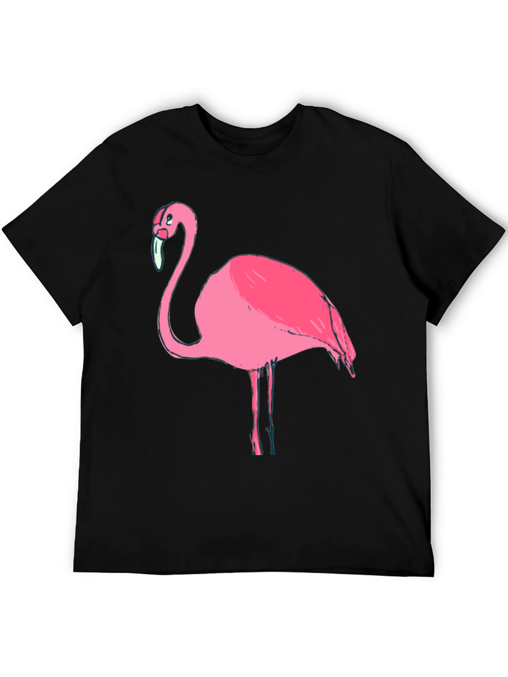 Mens Black T-Shirt with Pink Flamingo Graphic