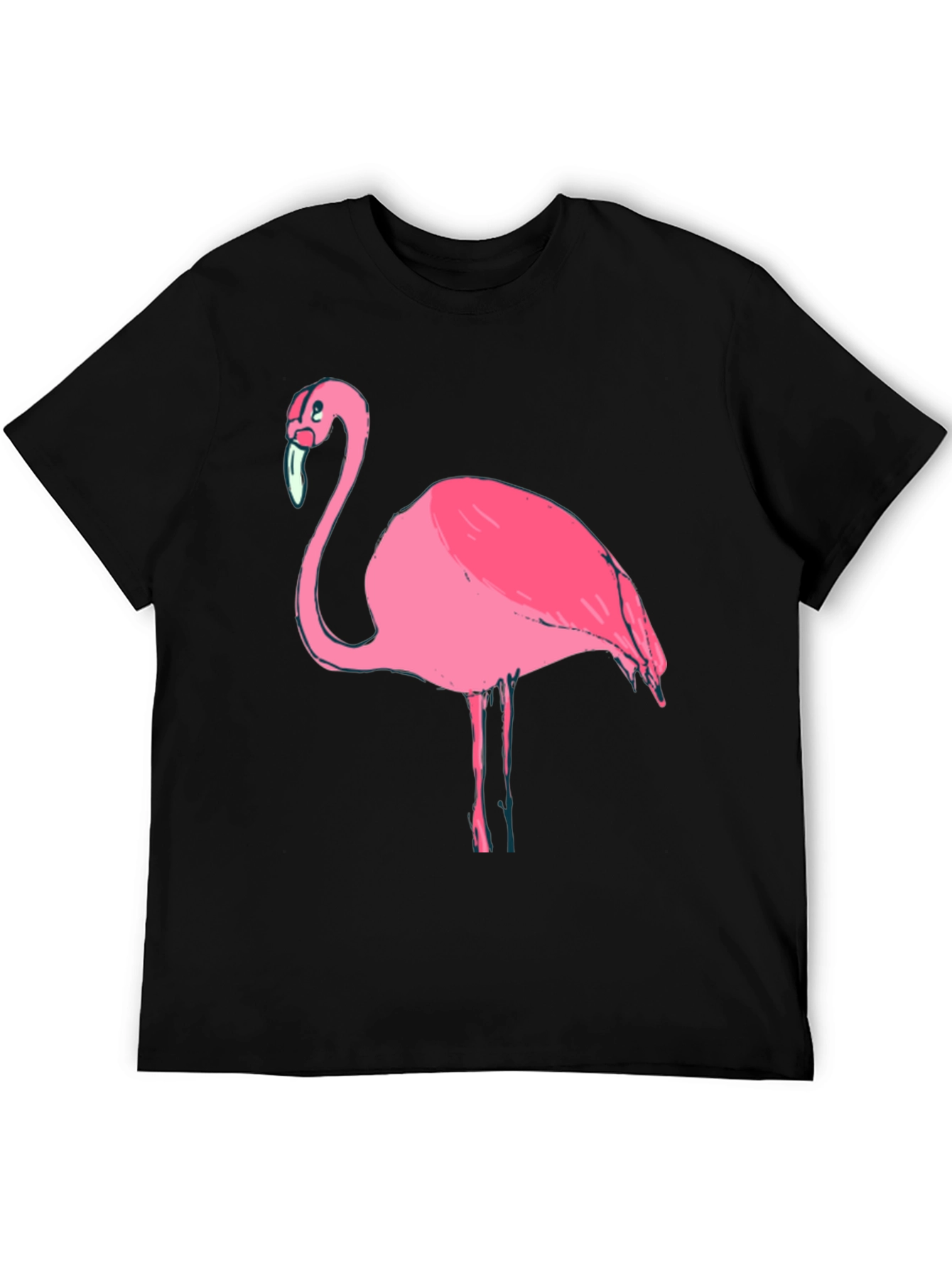 Mens Black T-Shirt with Pink Flamingo Graphic