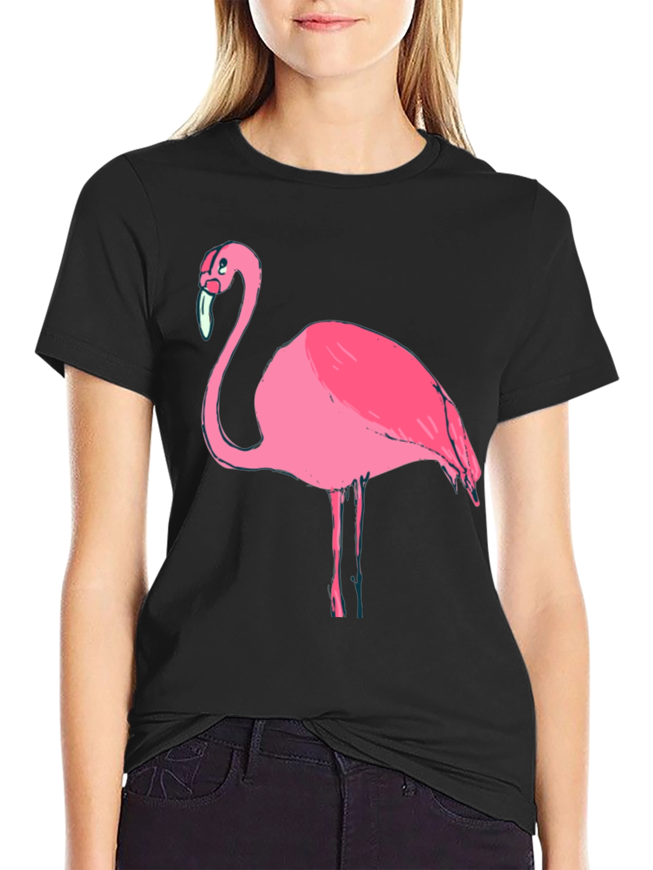 Mens Black T-Shirt with Pink Flamingo Graphic