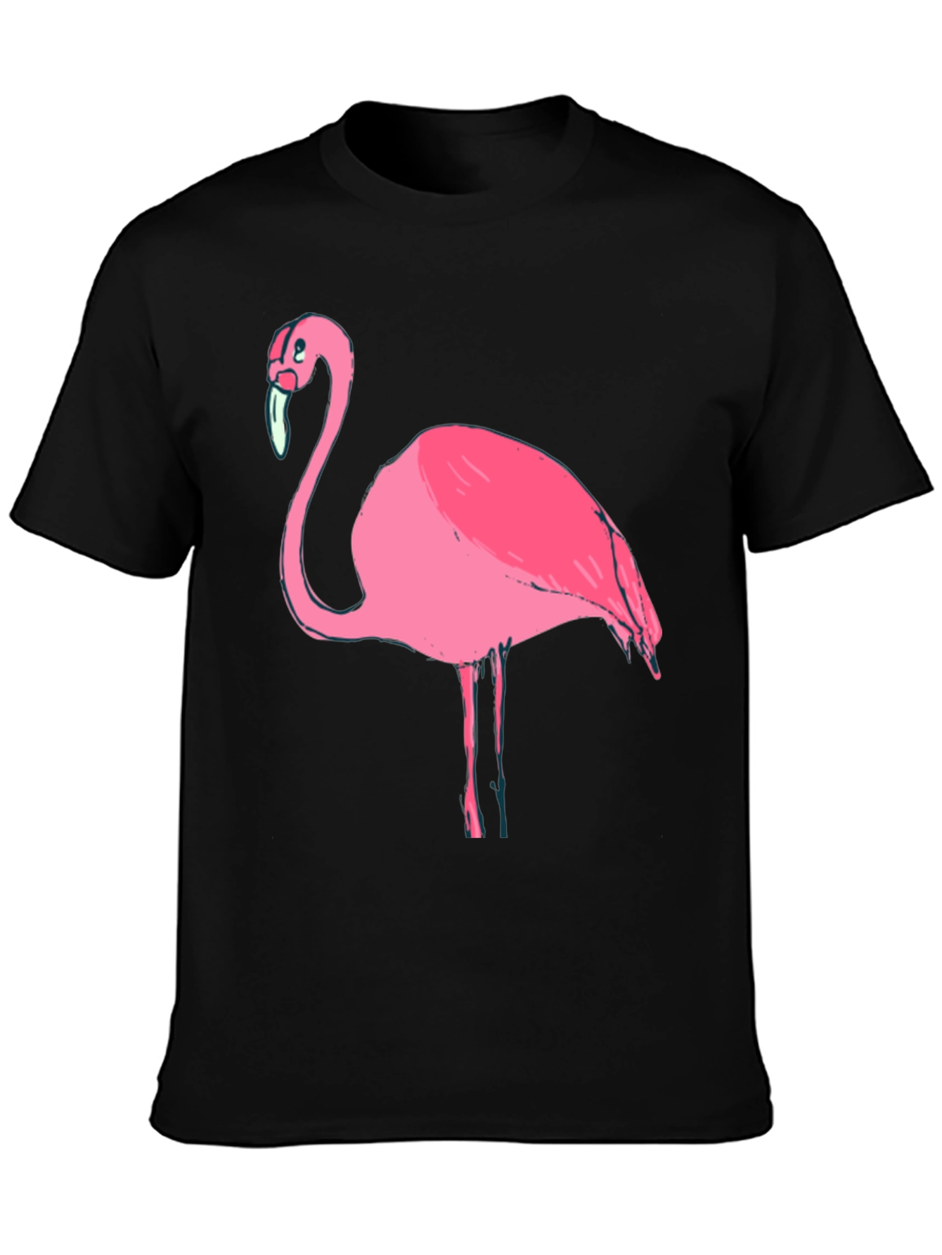 Mens Black T-Shirt with Pink Flamingo Graphic