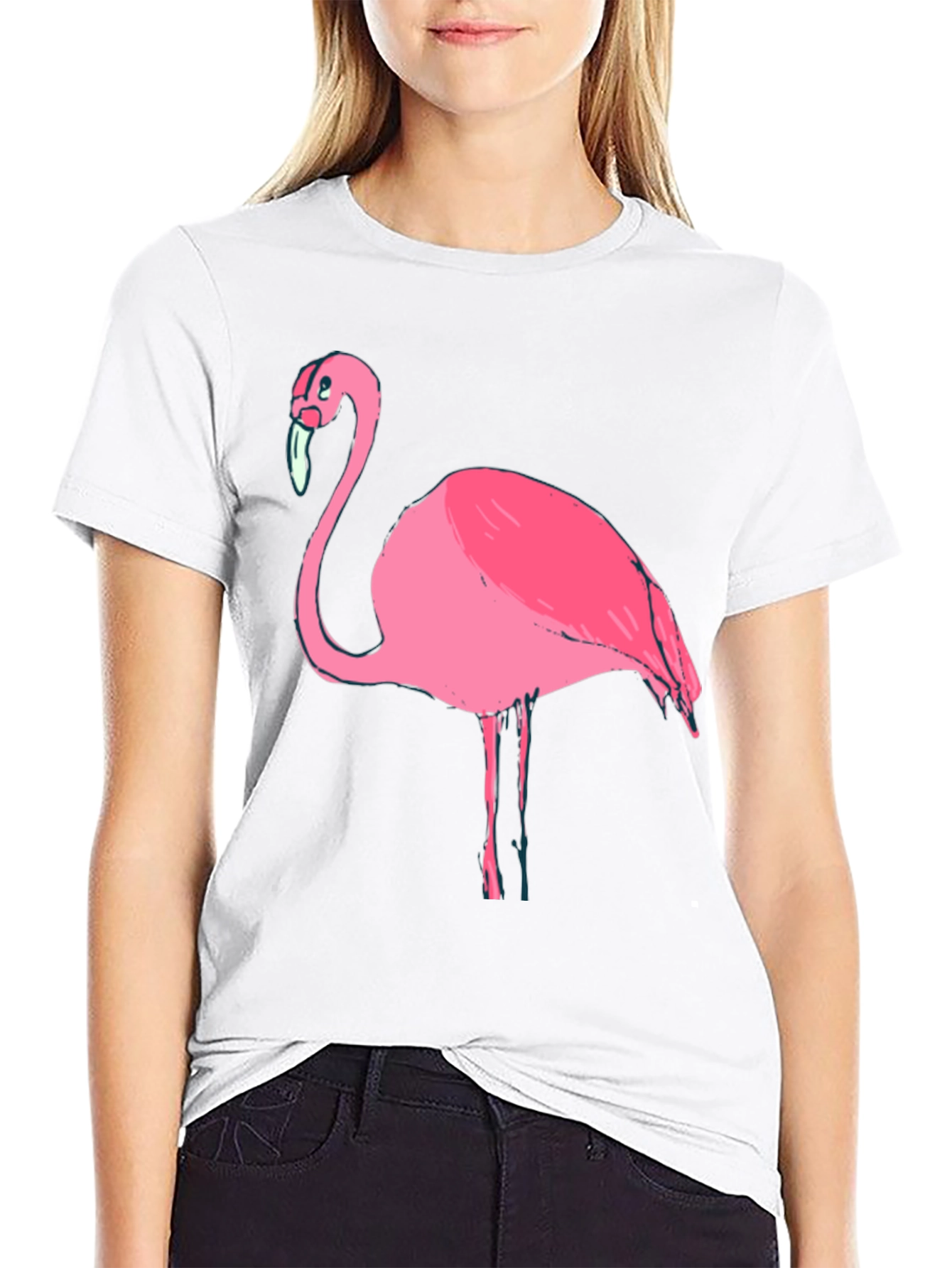 Mens Black T-Shirt with Pink Flamingo Graphic