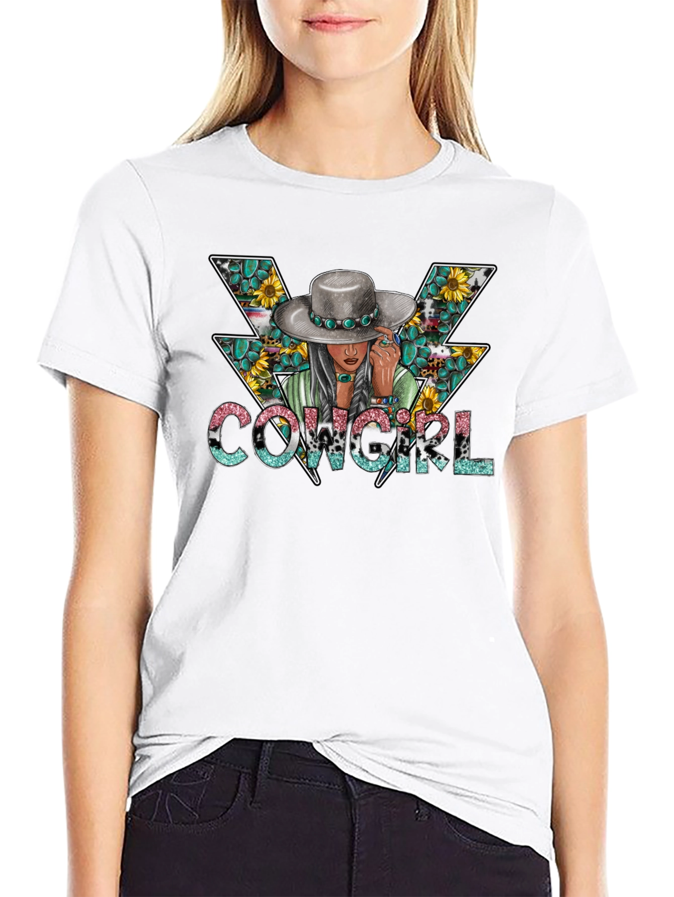 Cowgirl Graphic Tee - Western Style Black T-Shirt