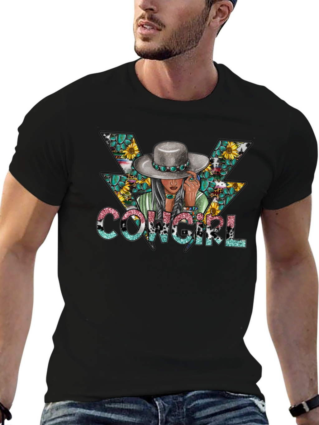 Cowgirl Graphic Tee - Western Style Black T-Shirt