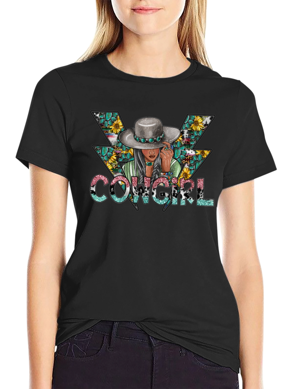 Cowgirl Graphic Tee - Western Style Black T-Shirt