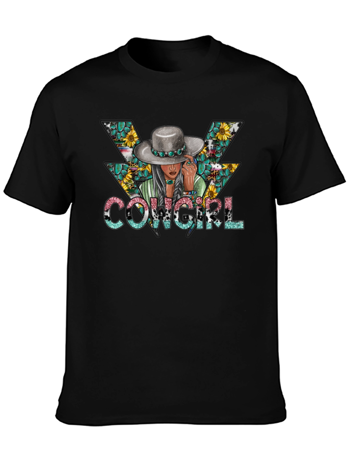 Cowgirl Graphic Tee - Western Style Black T-Shirt